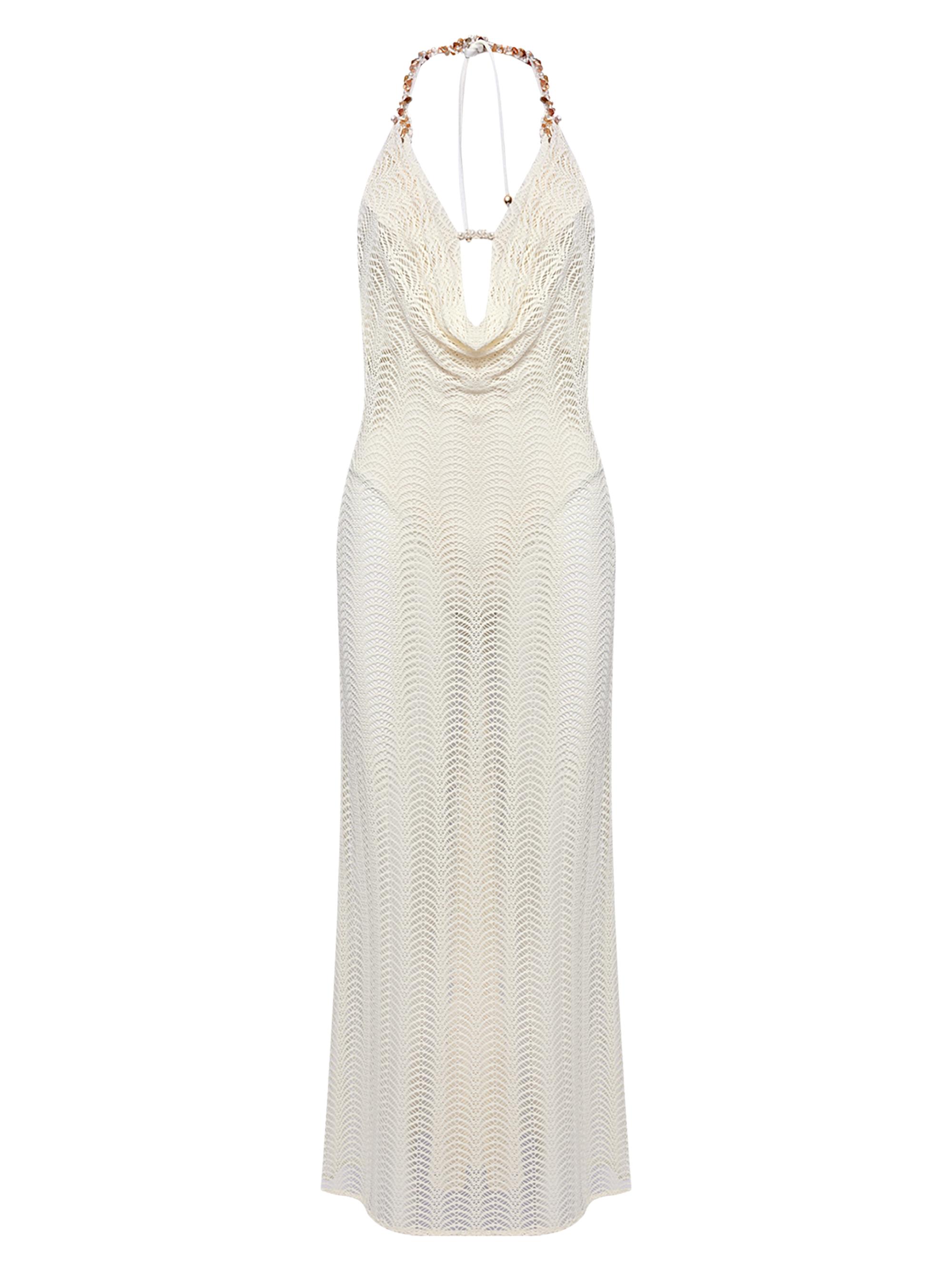 PatBO Women's Wave Mesh Halterneck Dress - Off White