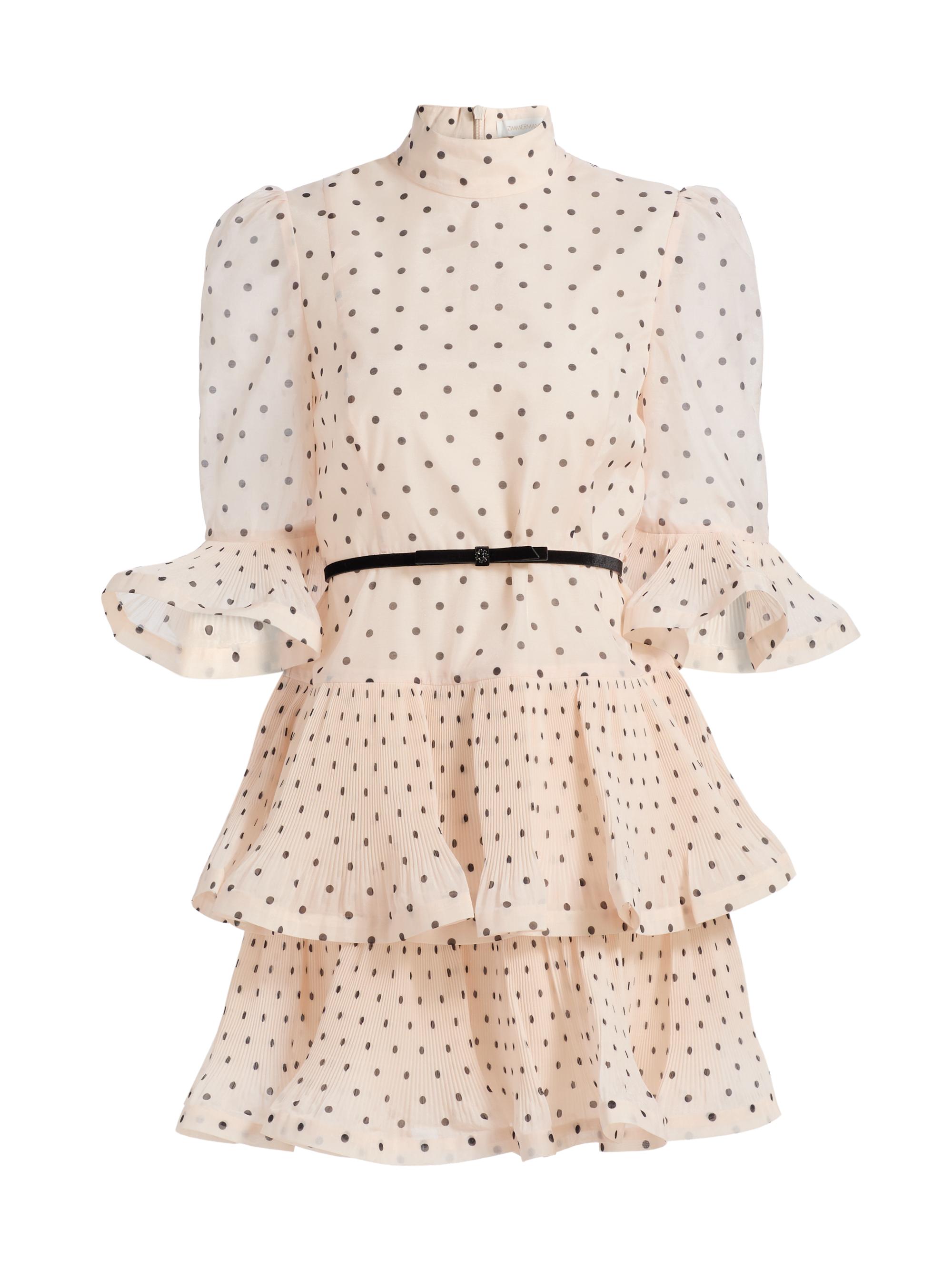 Zimmermann Women's Pleated Polka Dot Frill Minidress - Cream Black Polka Dot