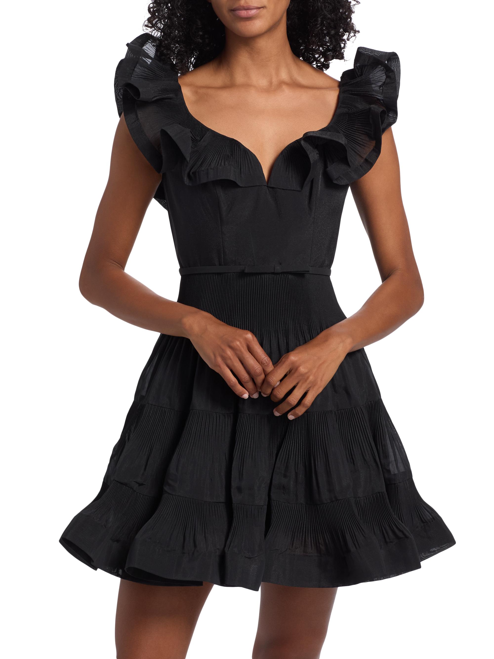 faux leather black mini dress Alice + Olivia Frances Vegan Leather Puff Sleeve Mini Dress Black 4