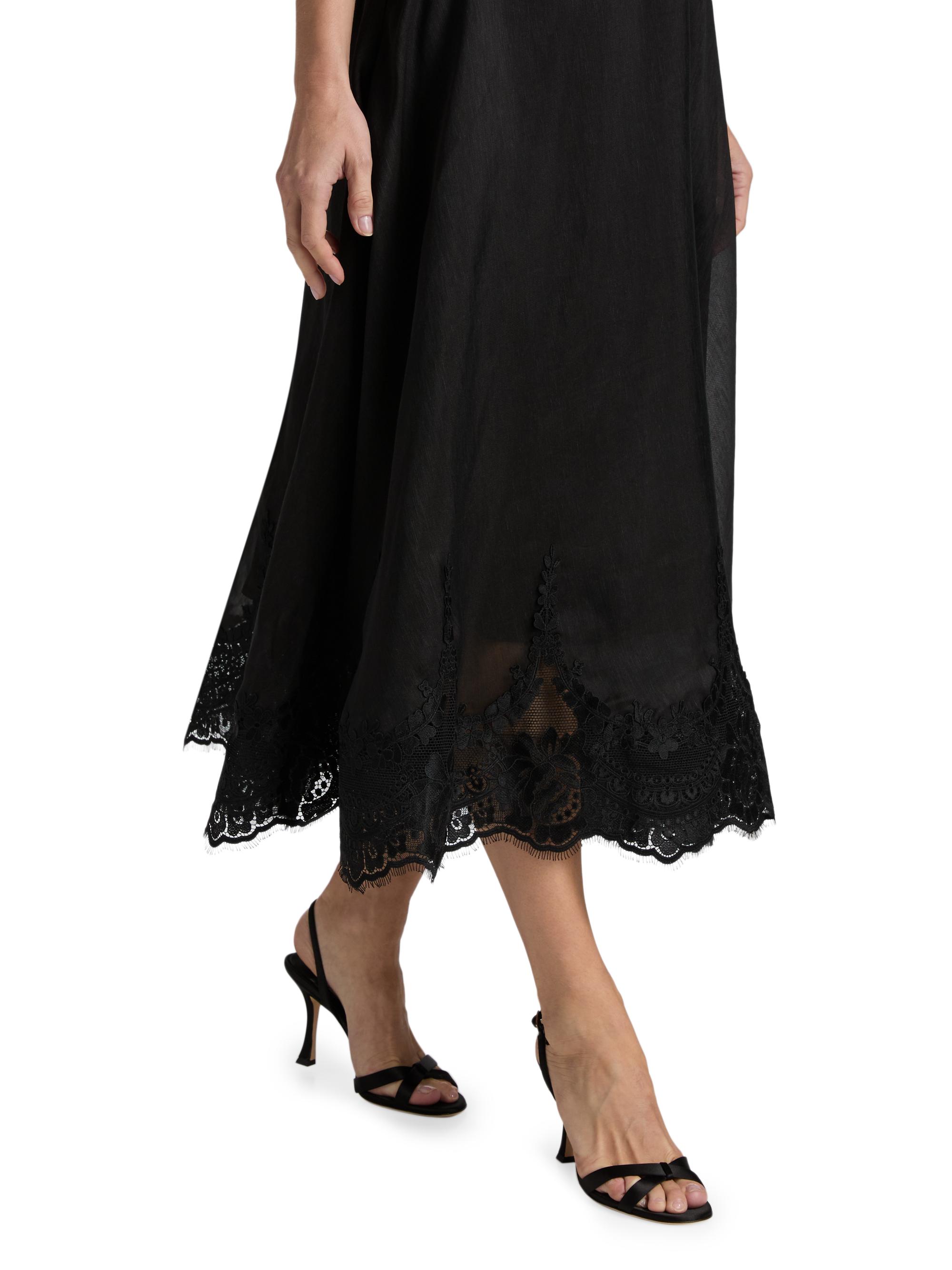 Zimmermann Hypnotic Linen-Silk Lace-Trim Midi-Dress | Saks Fifth Avenue