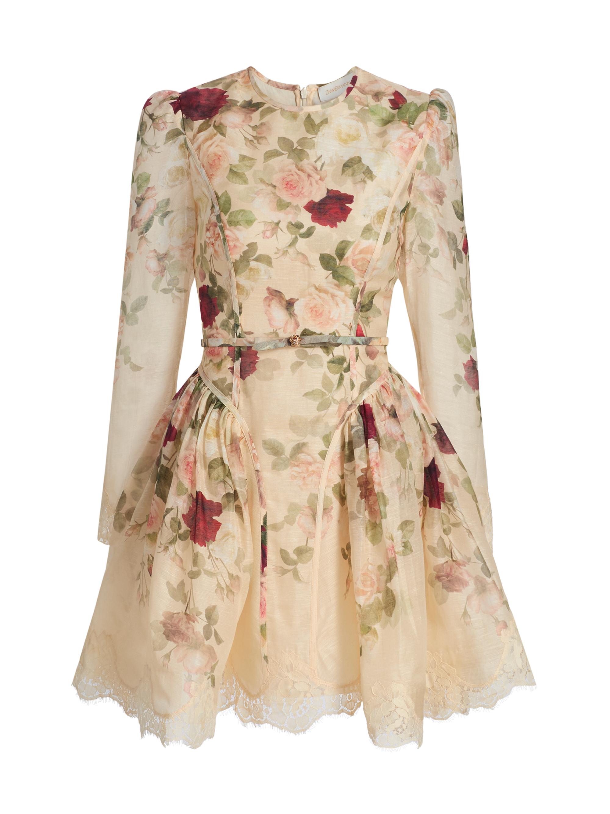 Zimmermann Women's Hypnotic Floral & Lace Belted Minidress - Cream Cascade