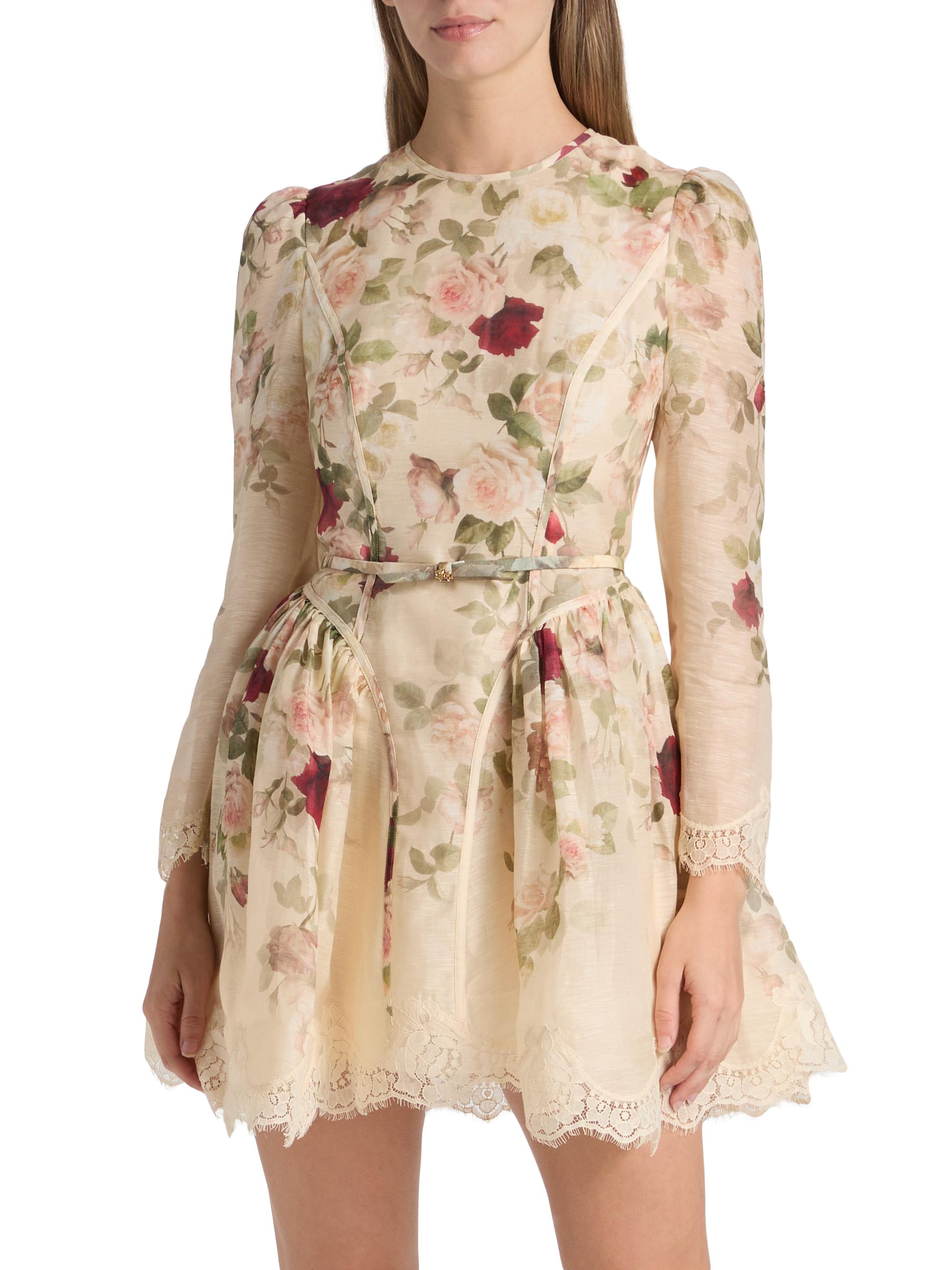 Zimmermann Hypnotic Floral & Lace Belted Minidress | Saks Fifth Avenue