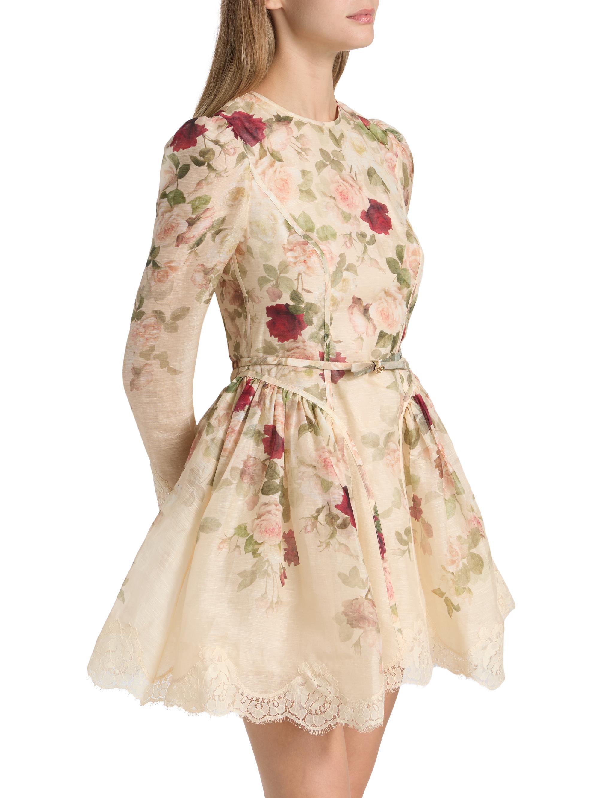 Zimmermann Hypnotic Floral & Lace Belted Minidress | Saks Fifth Avenue