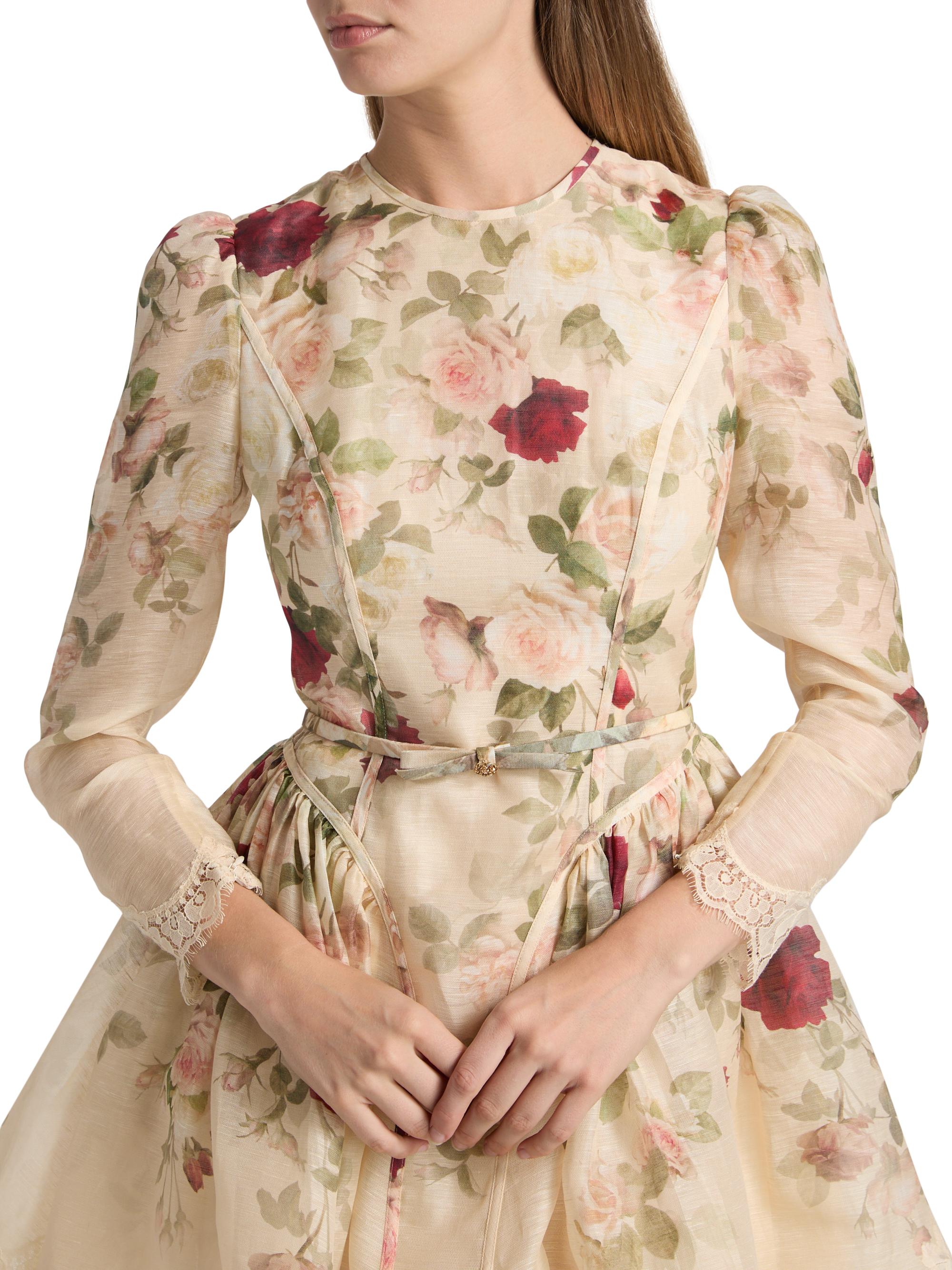 Zimmermann Hypnotic Floral & Lace Belted Minidress | Saks Fifth Avenue