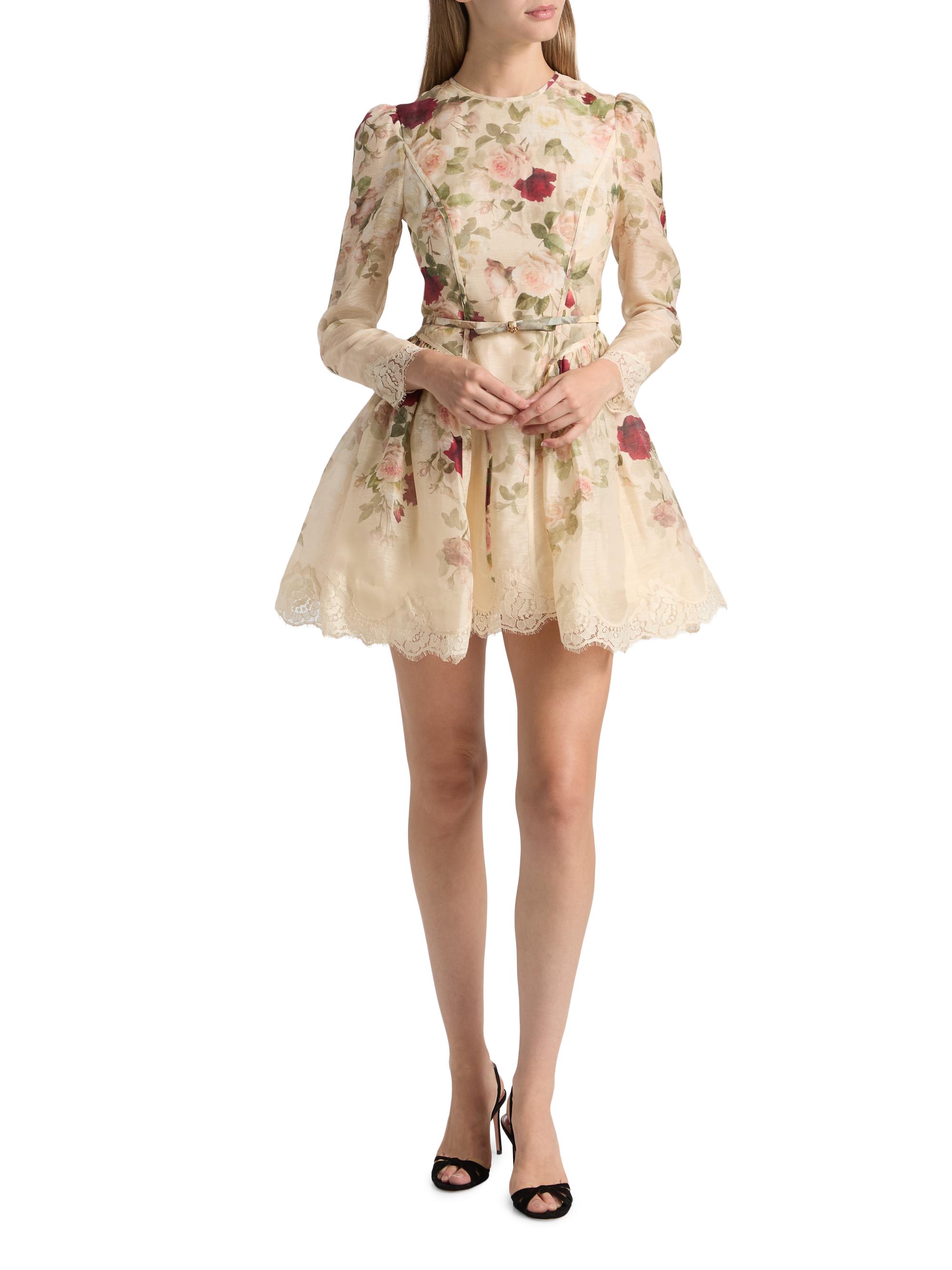 Zimmermann Hypnotic Floral & Lace Belted Minidress | Saks Fifth Avenue