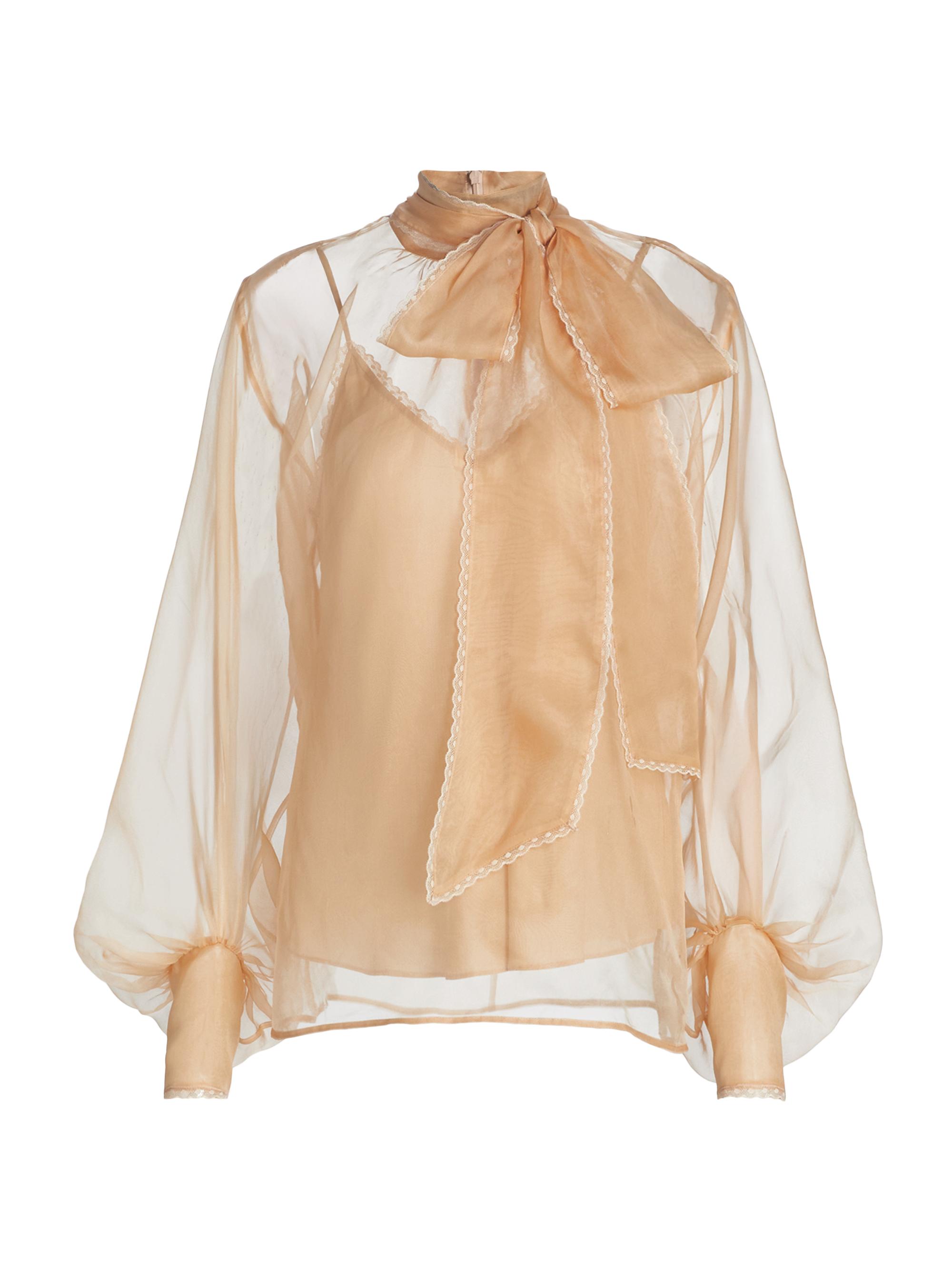 Zimmermann Women's Memento Embroidered Silk Organza Blouse - Sepia