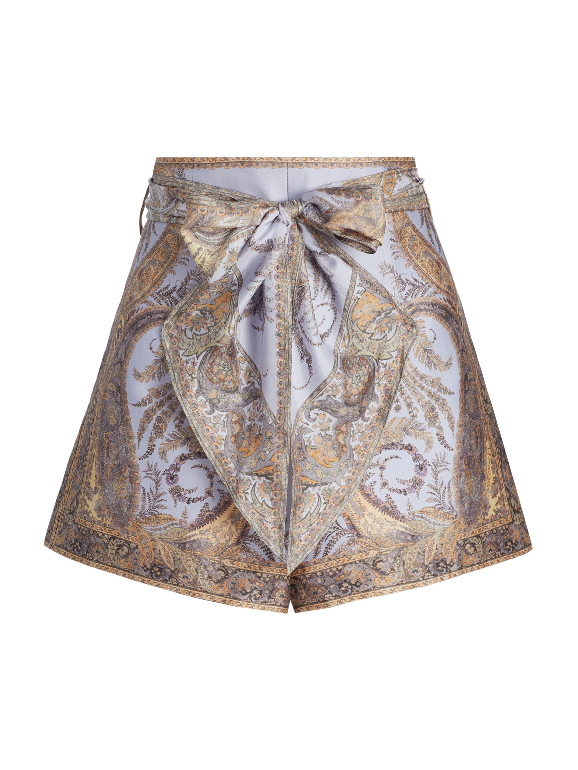 Zimmermann Women's Hypnotic Silk-Blend Jacquard Tie-Waist Shorts - Lilac Paisley
