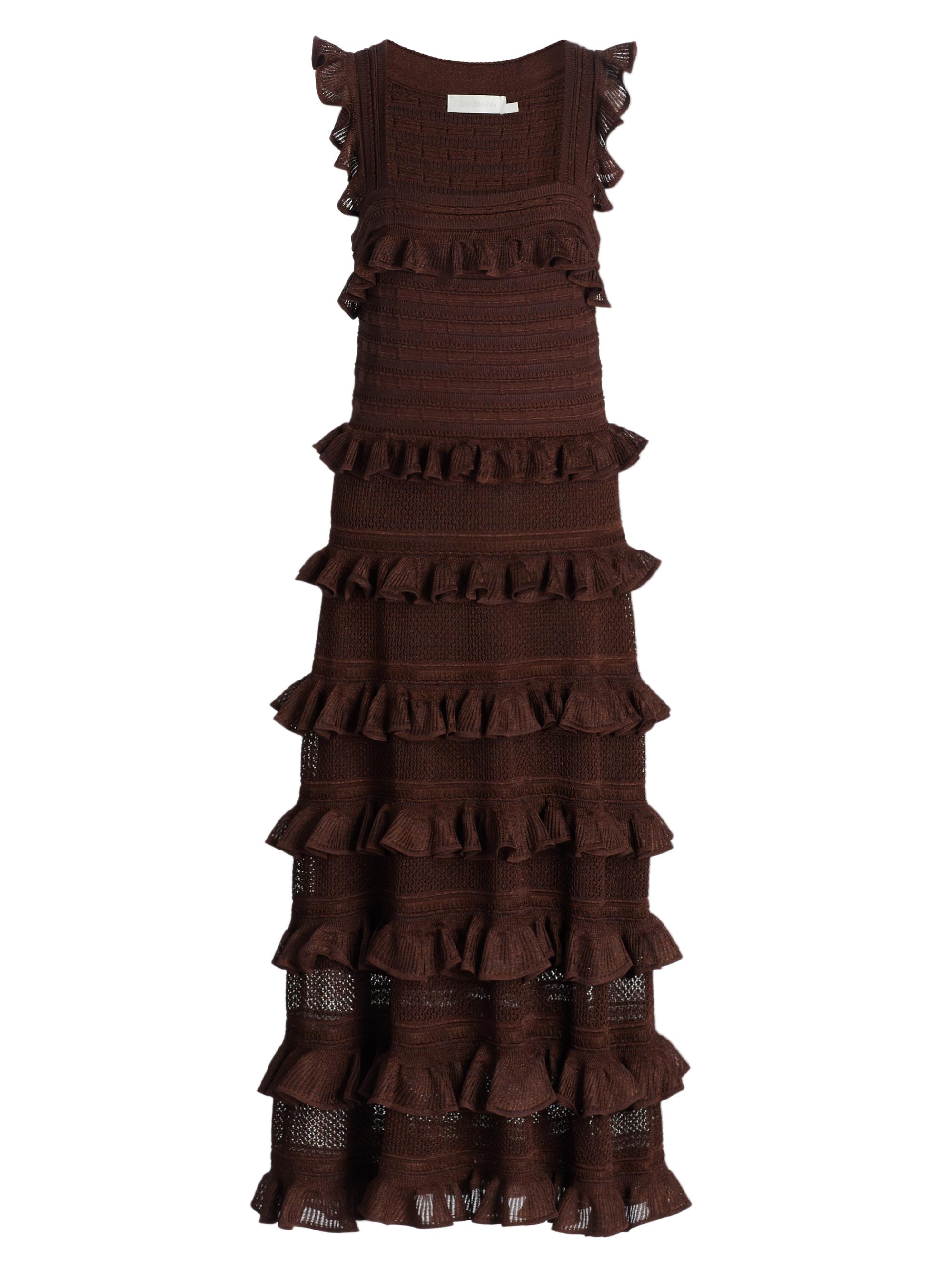 Zimmermann Women's Hypnotic Knitted Lace Frill Maxi Dress - Metallic Chocolate