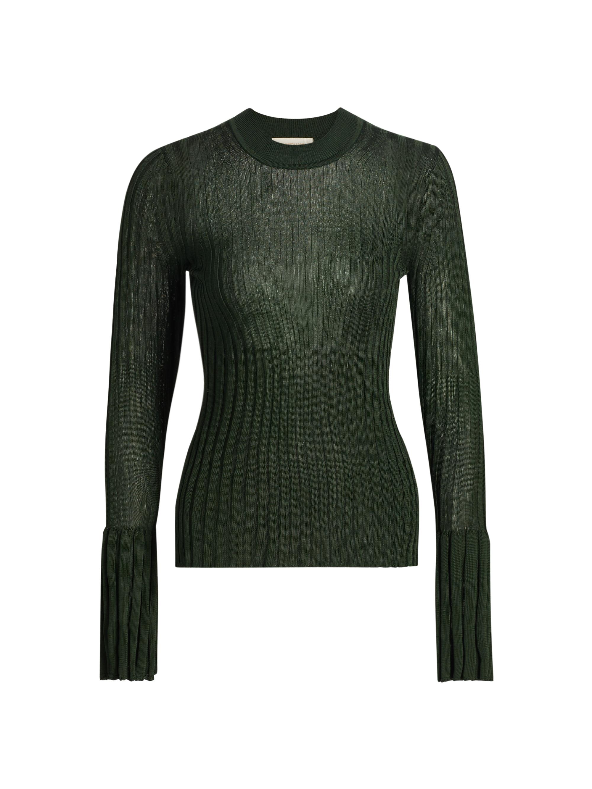 Zimmermann Women's Ribbed Bell-Sleeve Sweater - Dark Green