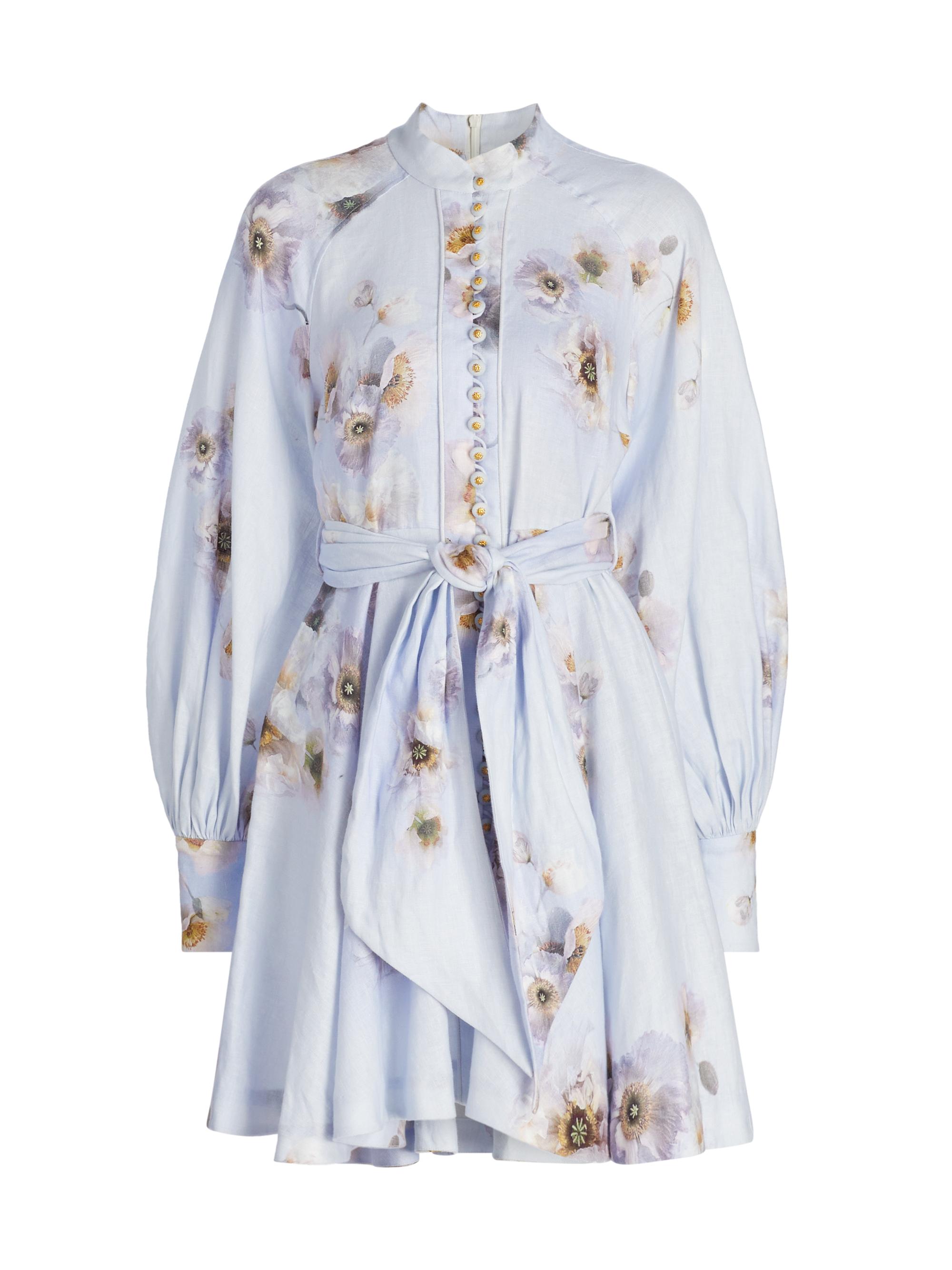 Zimmermann Women's Hypnotic Linen Tie-Waist Minidress - Lilac Poppy