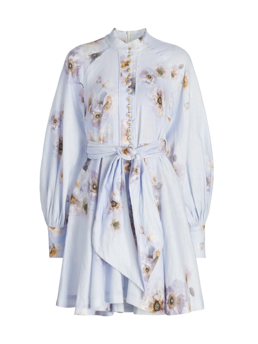 Zimmermann Women's Hypnotic Linen Tie-waist Minidress In Lilac Poppy
