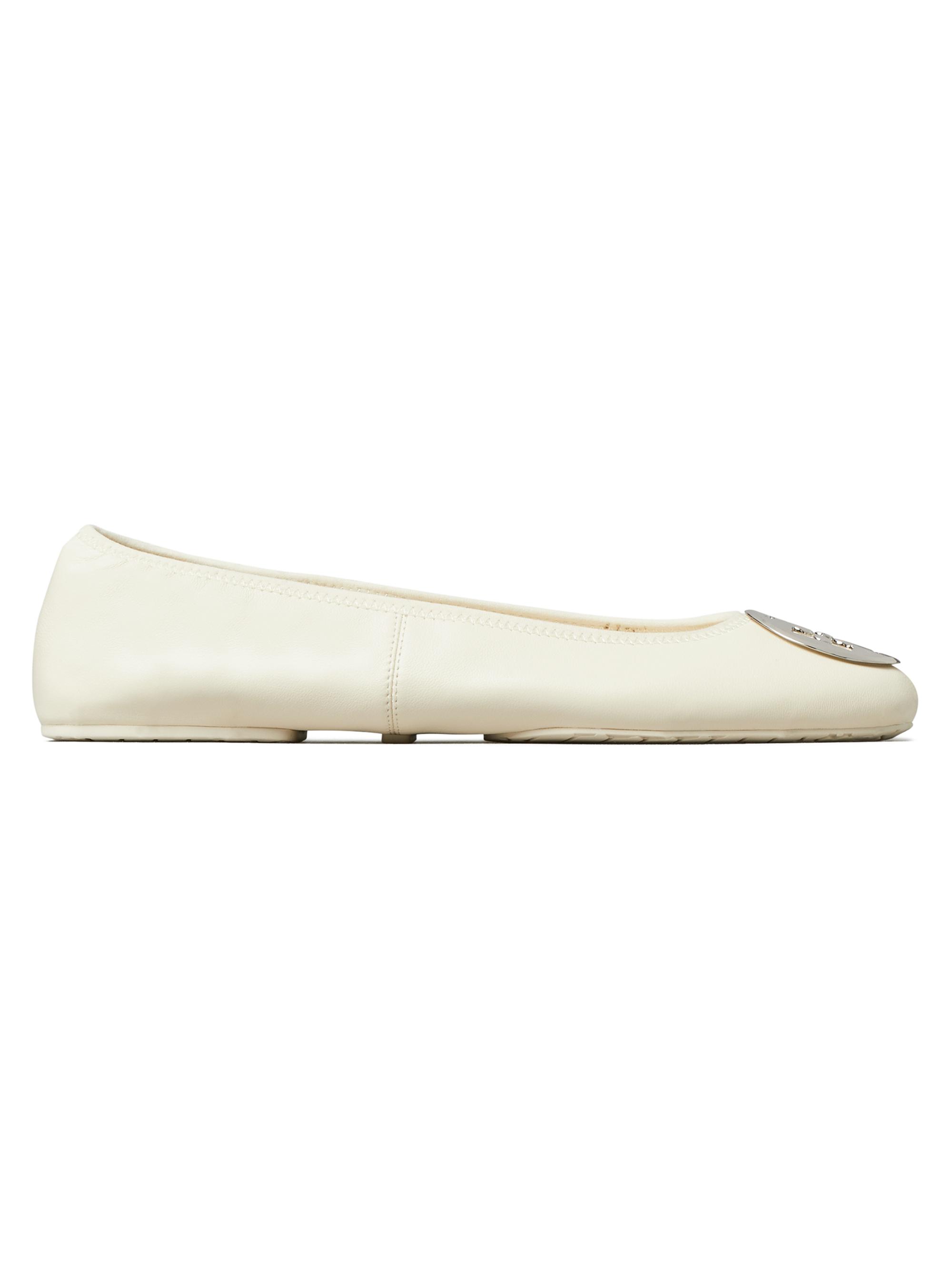 Tory Burch Women's Reva Travel Ballet Flats - Light Cream Silver