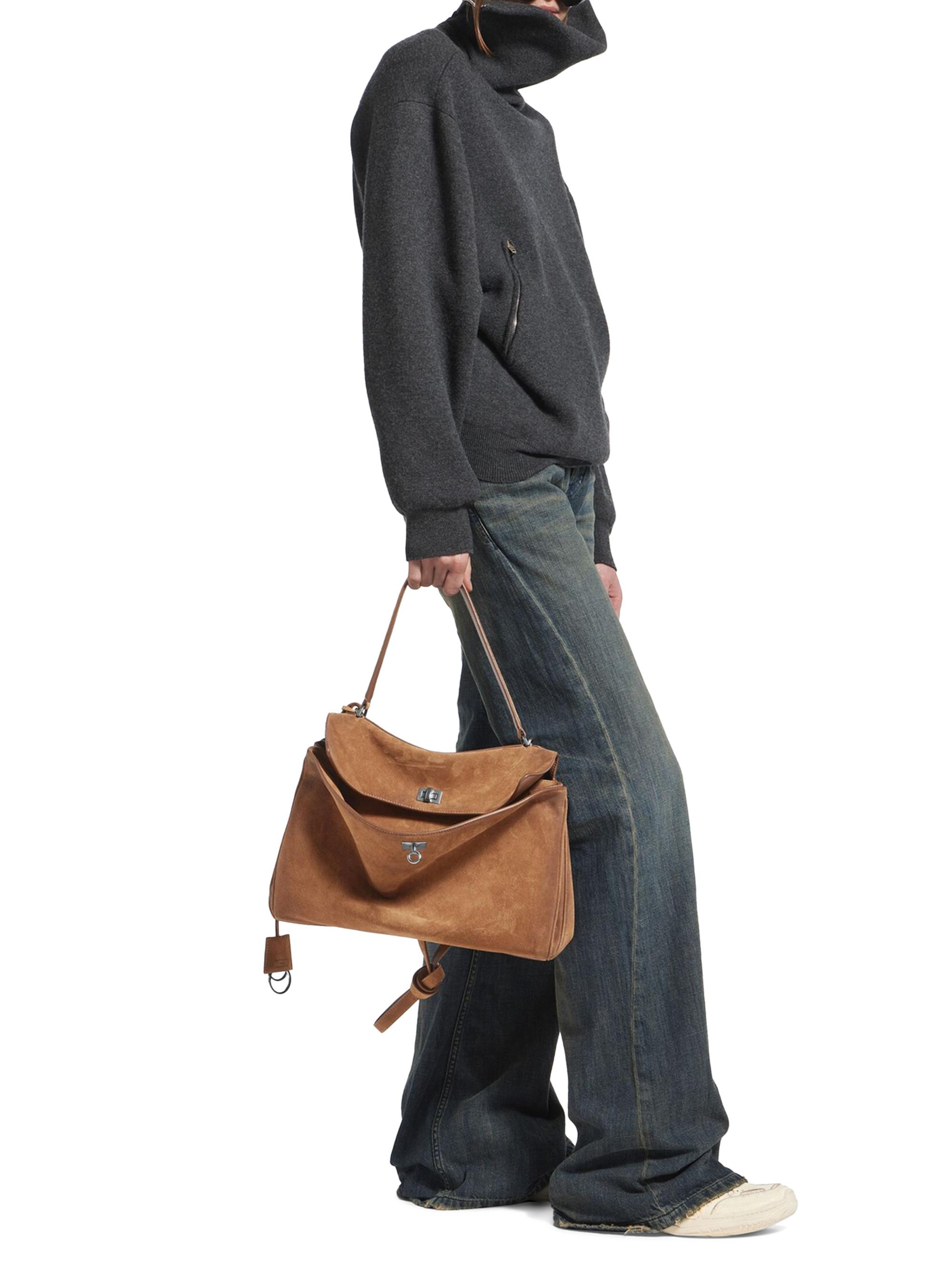 Balenciaga Women's Rodeo  Suede Top Handle Bag - Camel