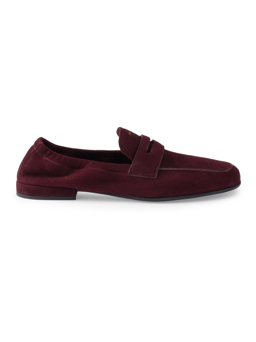 Prada Women's Shuffle Antiqued Suede Loafers In Red