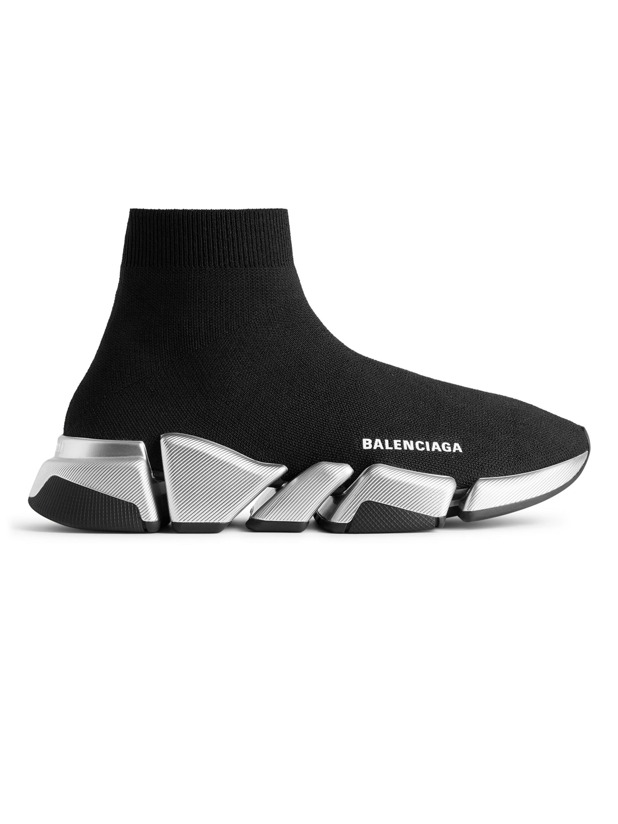 Balenciaga Men's Speed 2.0 Recycled Knit Sneakers - Black Silver