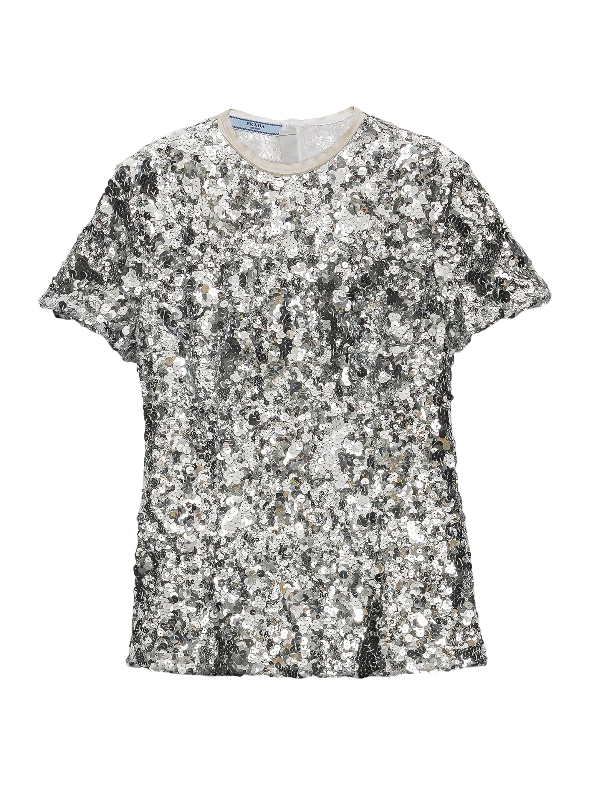 Prada Women's Embroidered Sequin Top - Silver