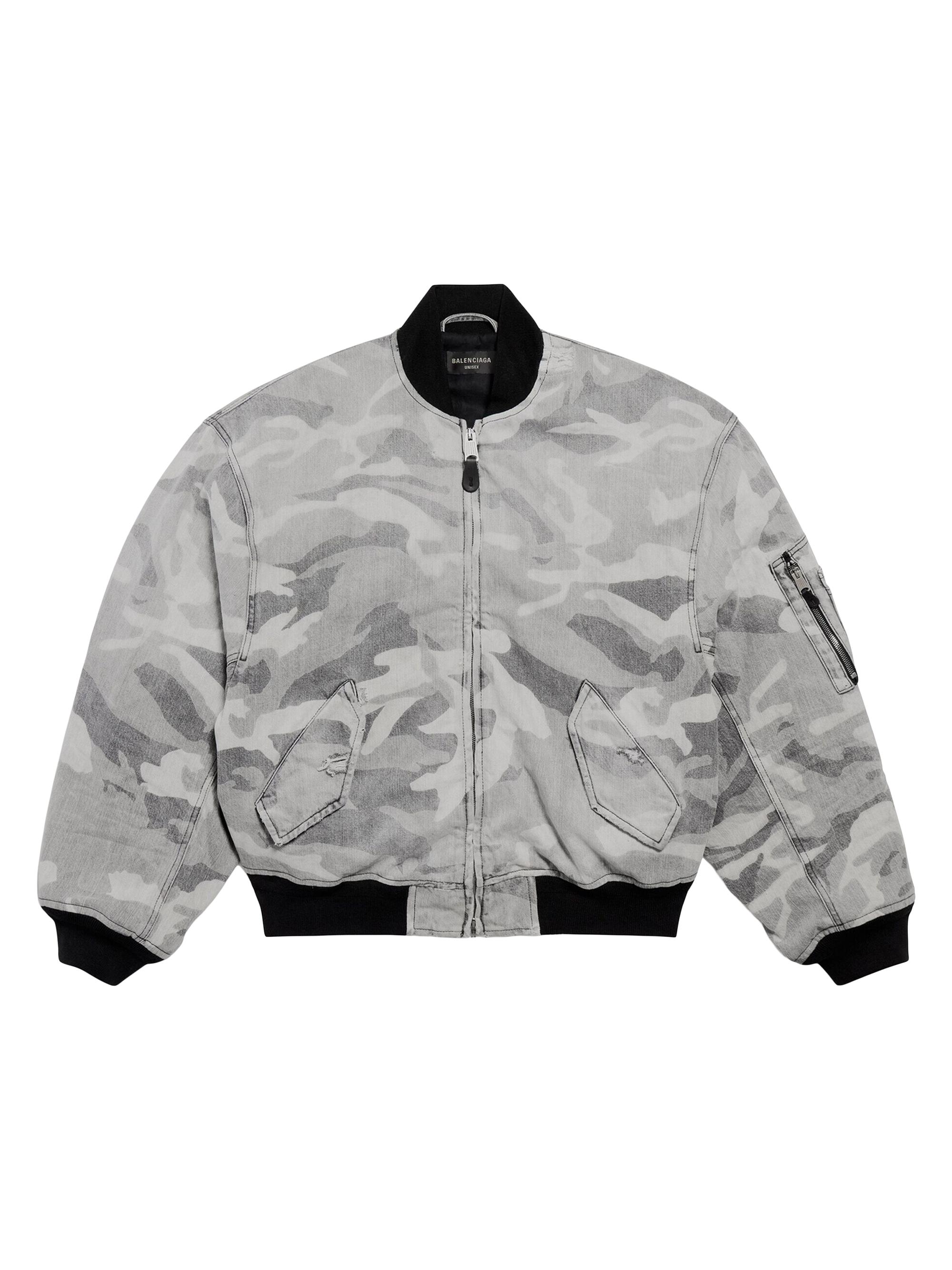 Balenciaga Men's Standard Denim Bomber Jacket - Grey