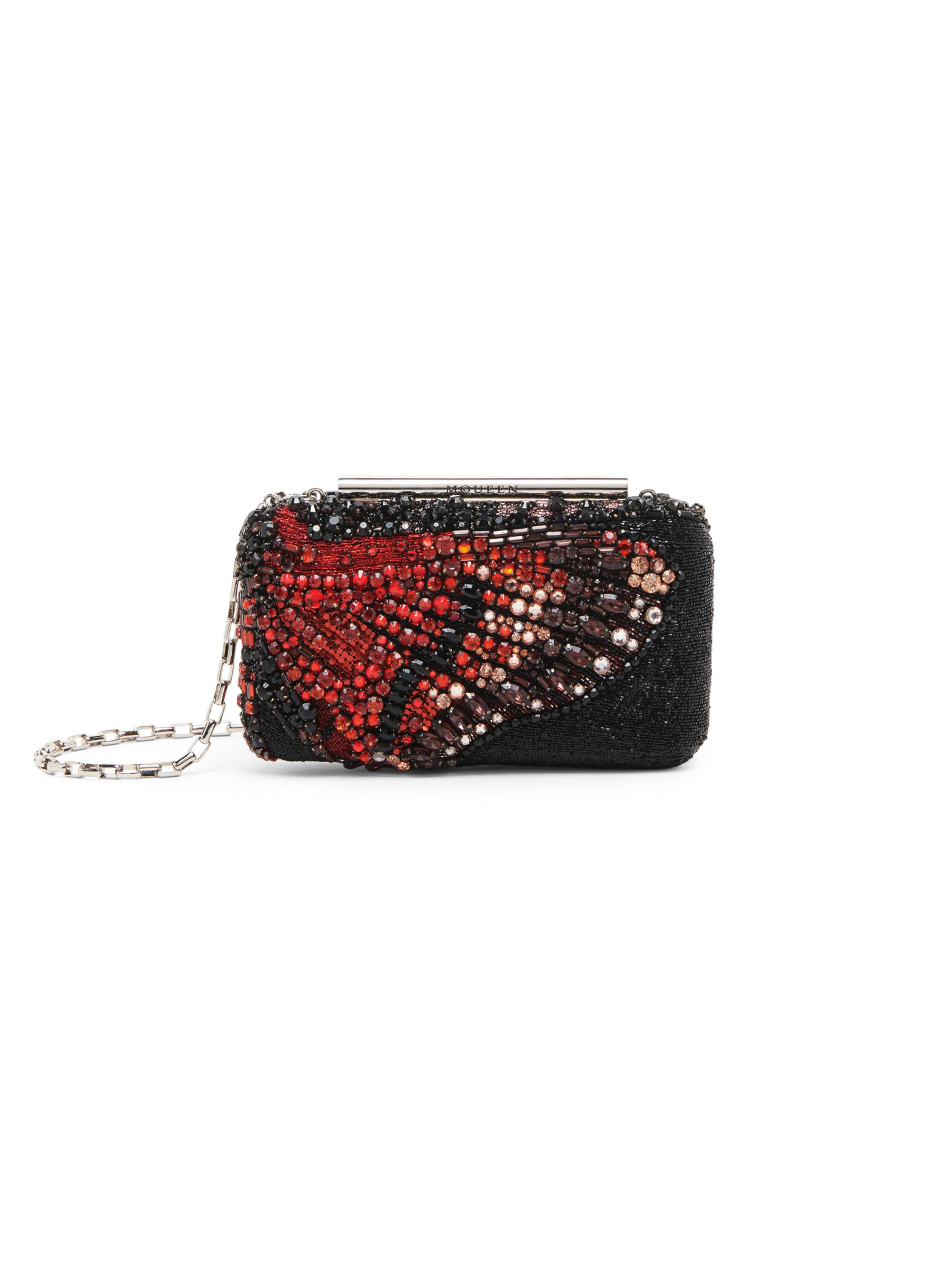 McQueen Women's Bejeweled Embellished Leather Clutch - Black Red Silver