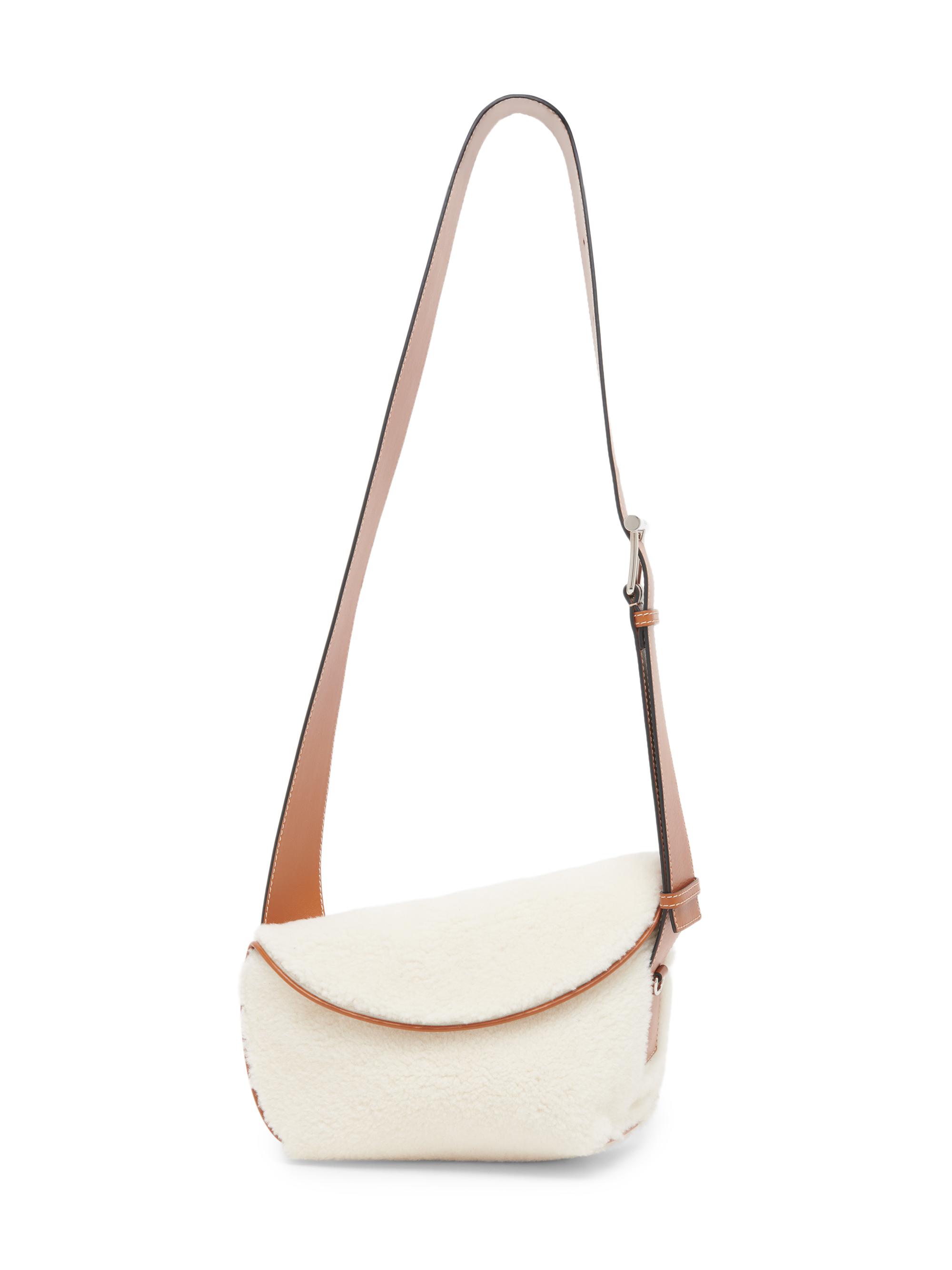 McQueen Women's T-Bar Shearling & Leather Sling Bag - Cream Tan Silver