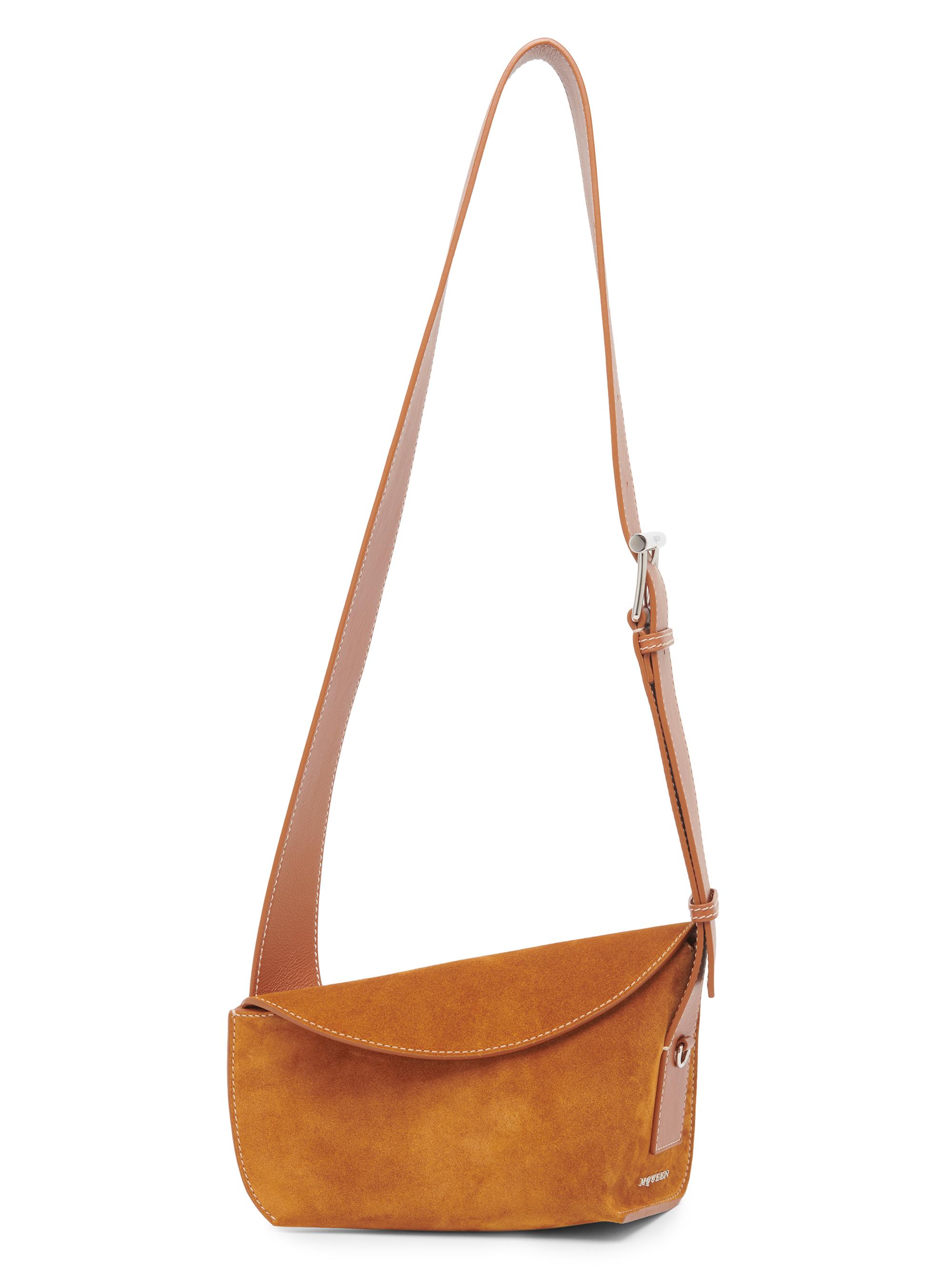 McQueen Women's T-Bar Suede Sling Crossbody Bag - Tan Silver