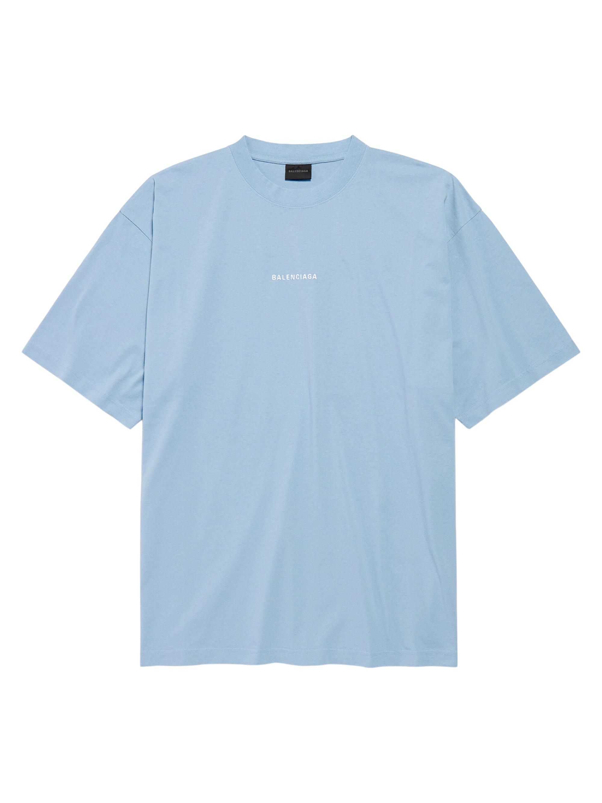 Balenciaga Men's  Back Medium Fit T-Shirt - Light Blue White
