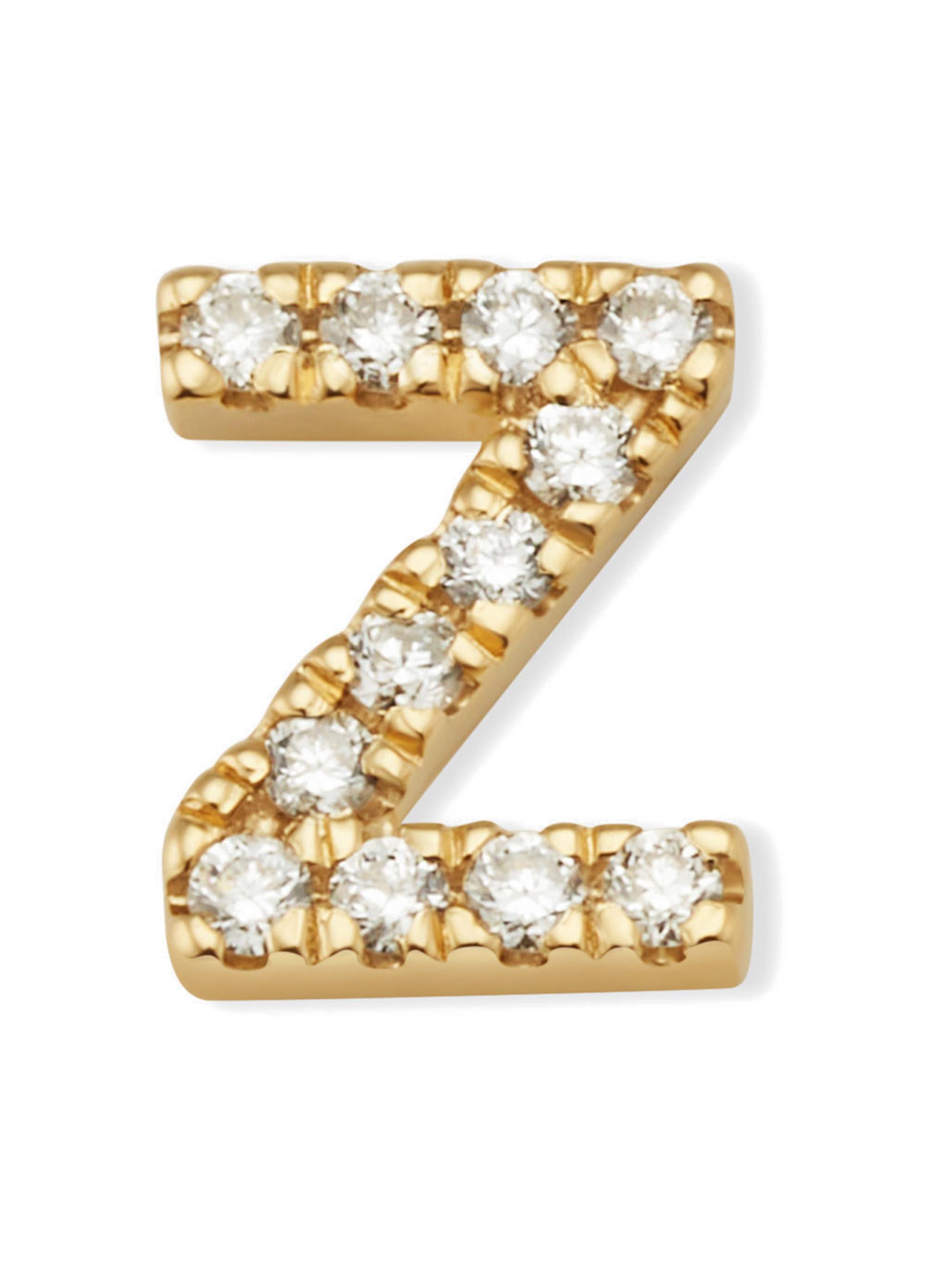 Oradina Women's 14K Yellow Gold Luxe Letter Diamond Initial Single Stud Earring - Initial Z