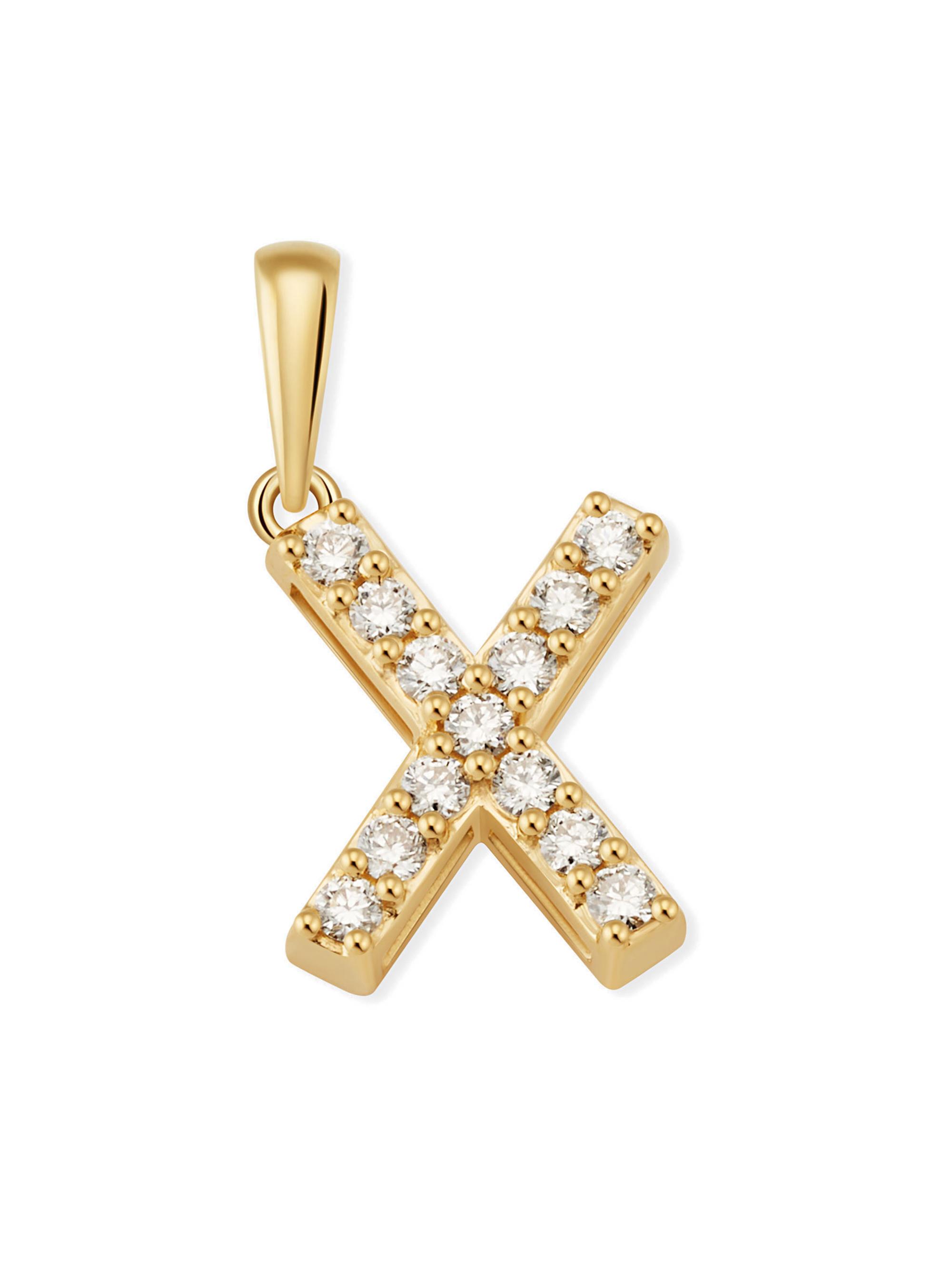 Oradina Women's 14K Yellow Gold Luxe Letter Diamond Initial Pendant Charm - Letter X Gold