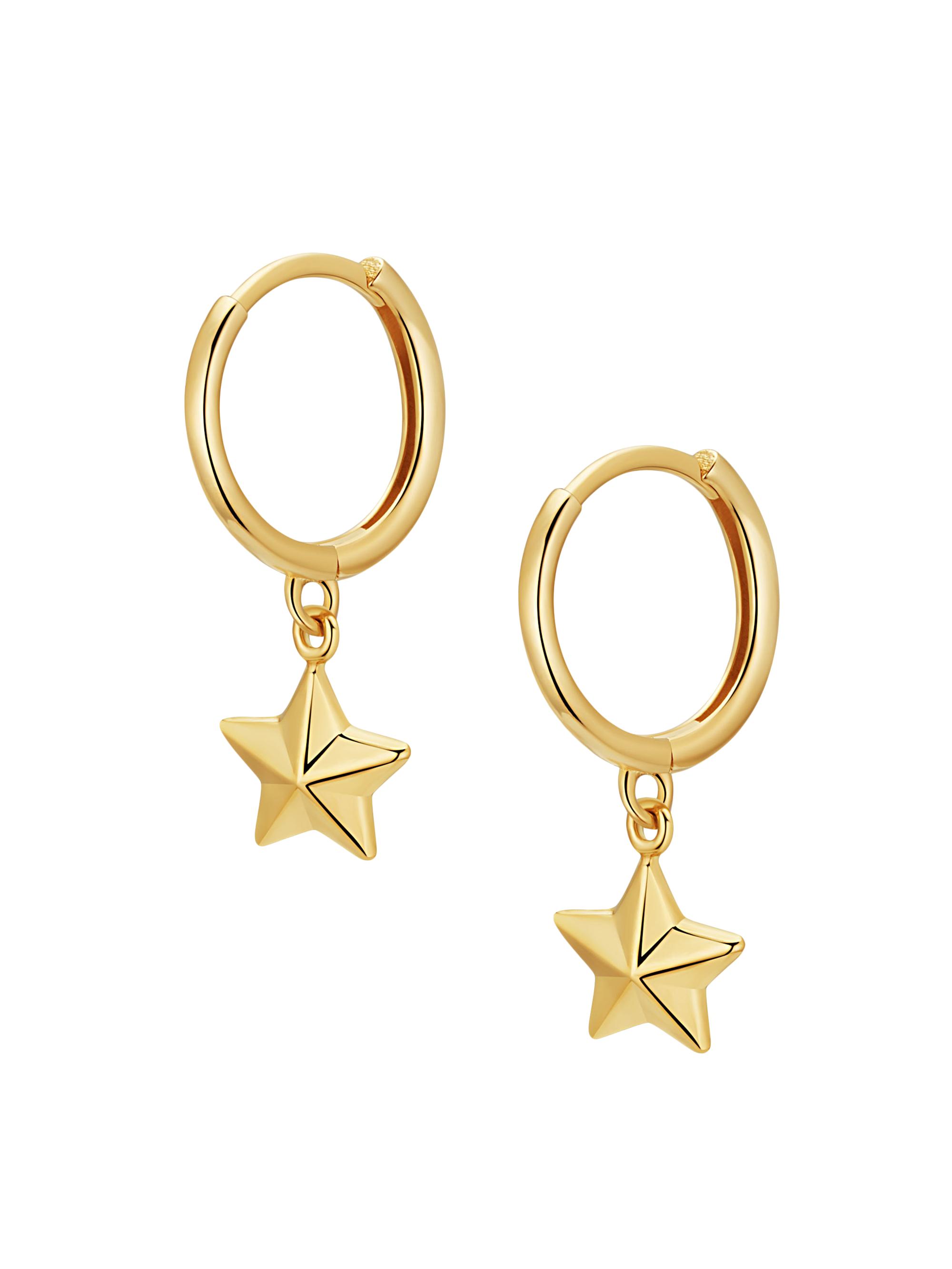 Oradina Women's 14K Yellow Gold Street Star Charm Hoops - Gold