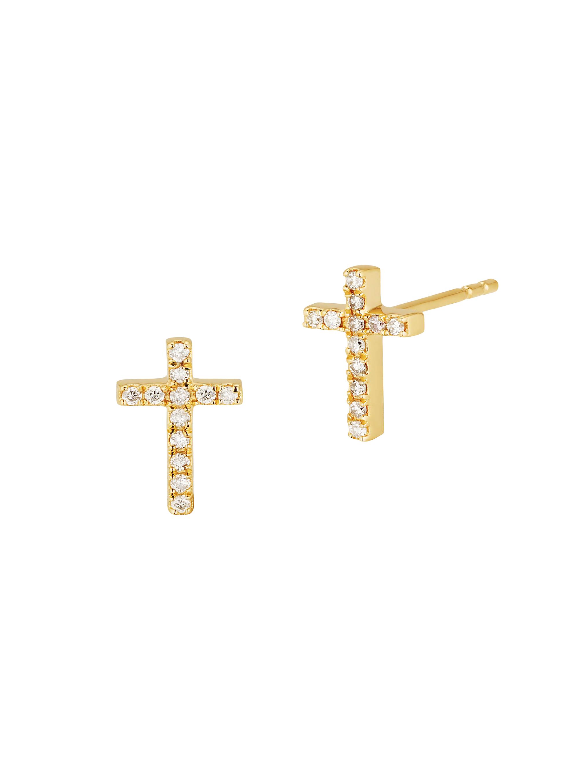 Oradina Women's 14K Yellow Gold Faith Diamond Cross Studs - Gold Diamonds