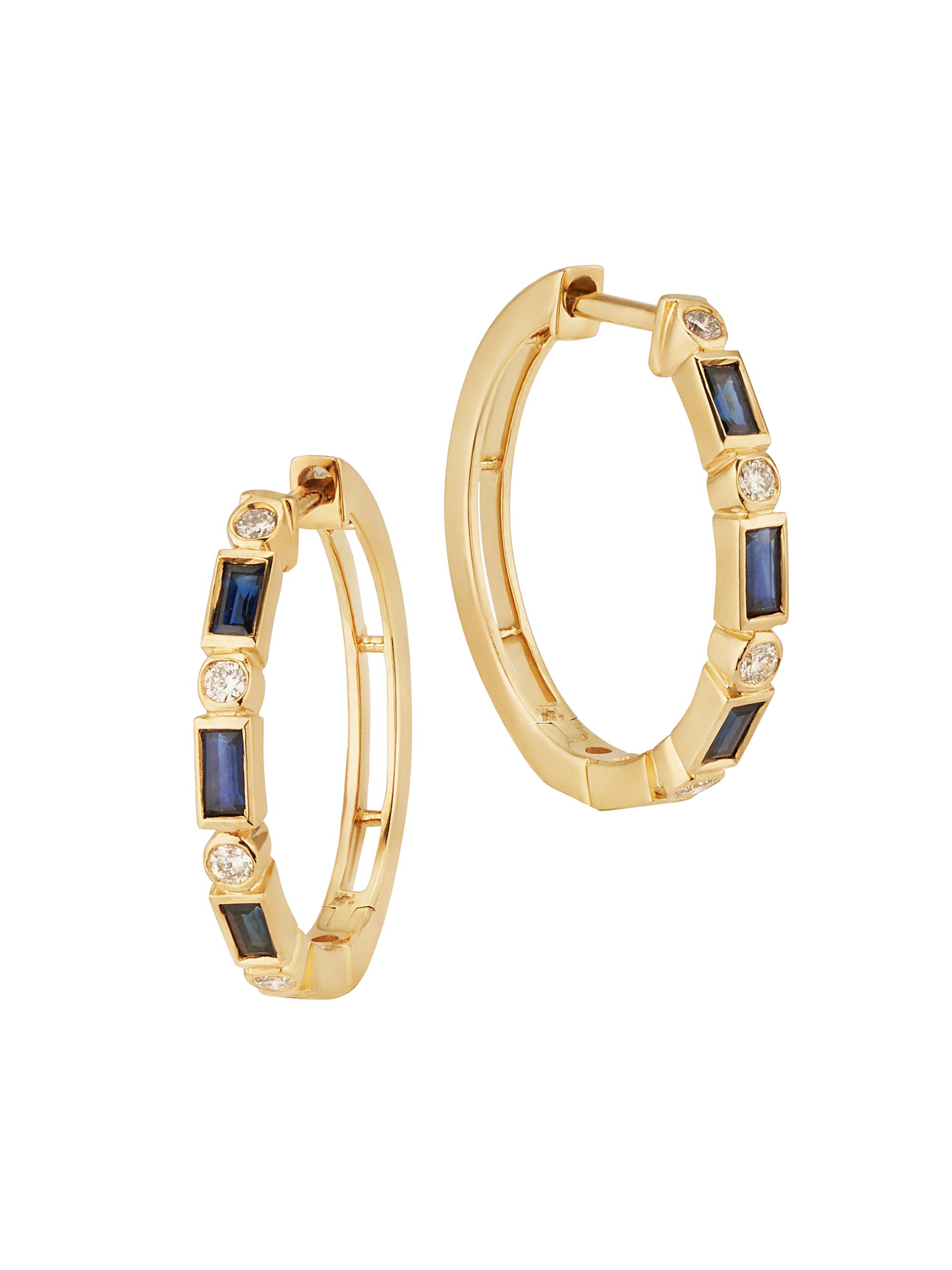 Oradina Women's 14K Yellow Gold Crown Jewels Hoops - Gold Blue