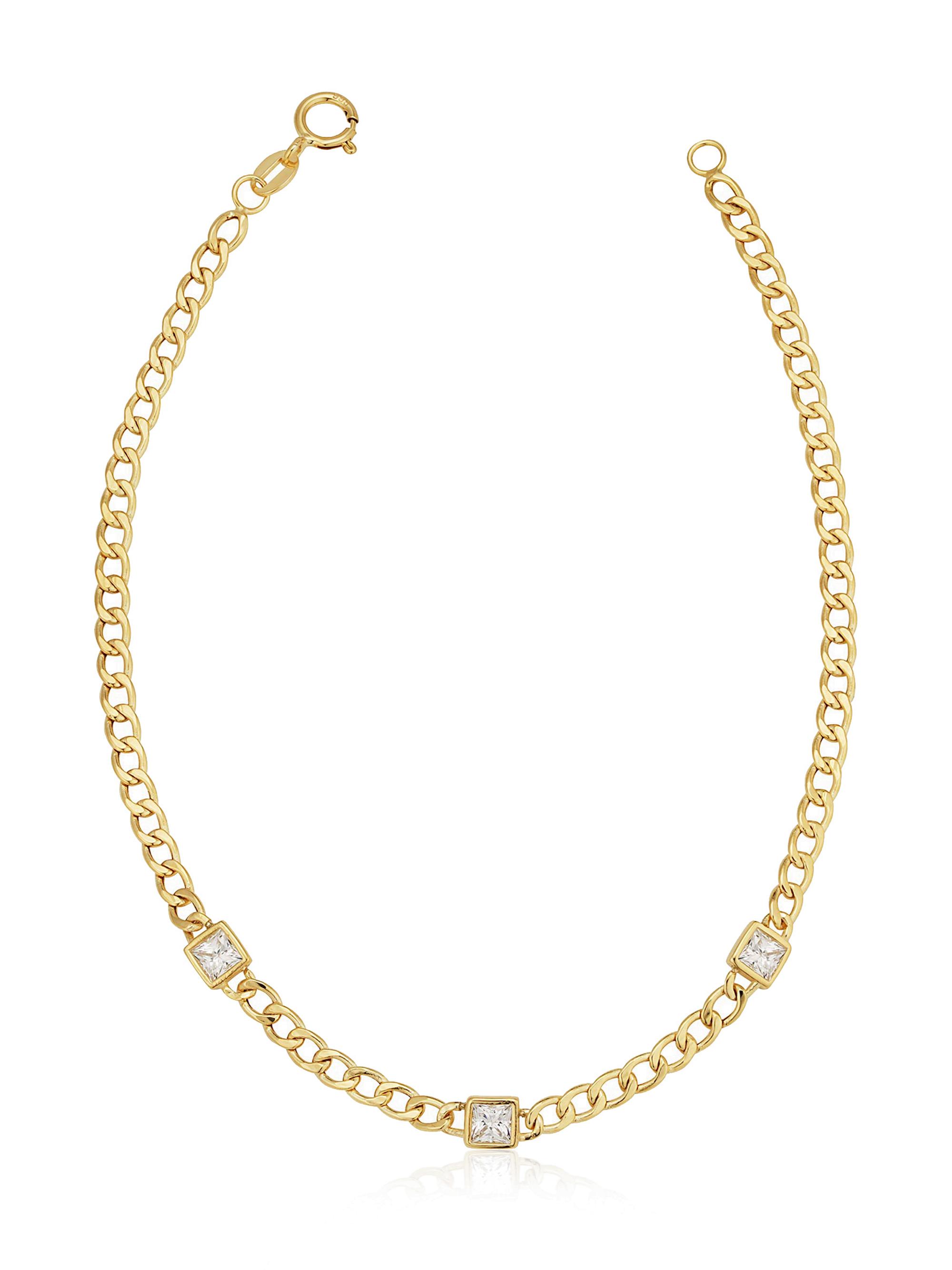 Oradina Women's 14K Yellow Gold Dazzle Me Curb Bracelet - White Zirconia