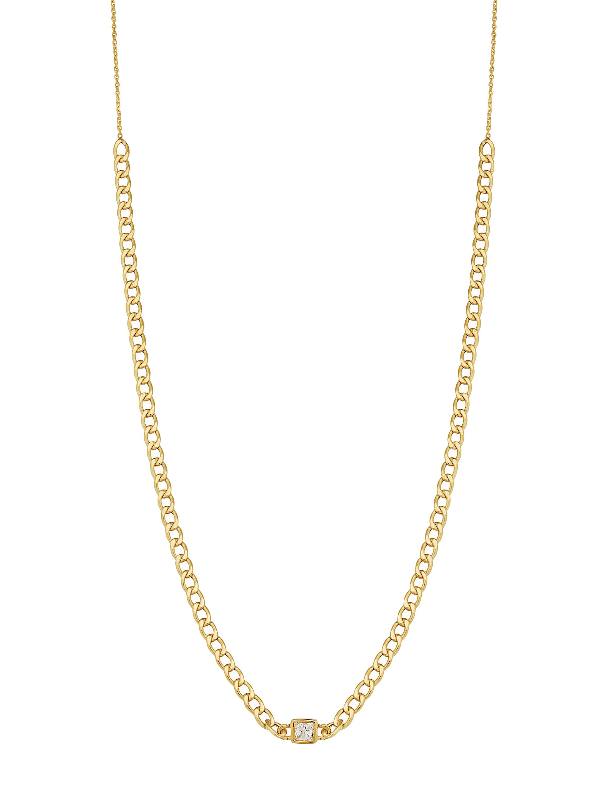 Oradina Women's K Yellow Gold Dazzle Me Curb Choker Necklace - White Zirconia