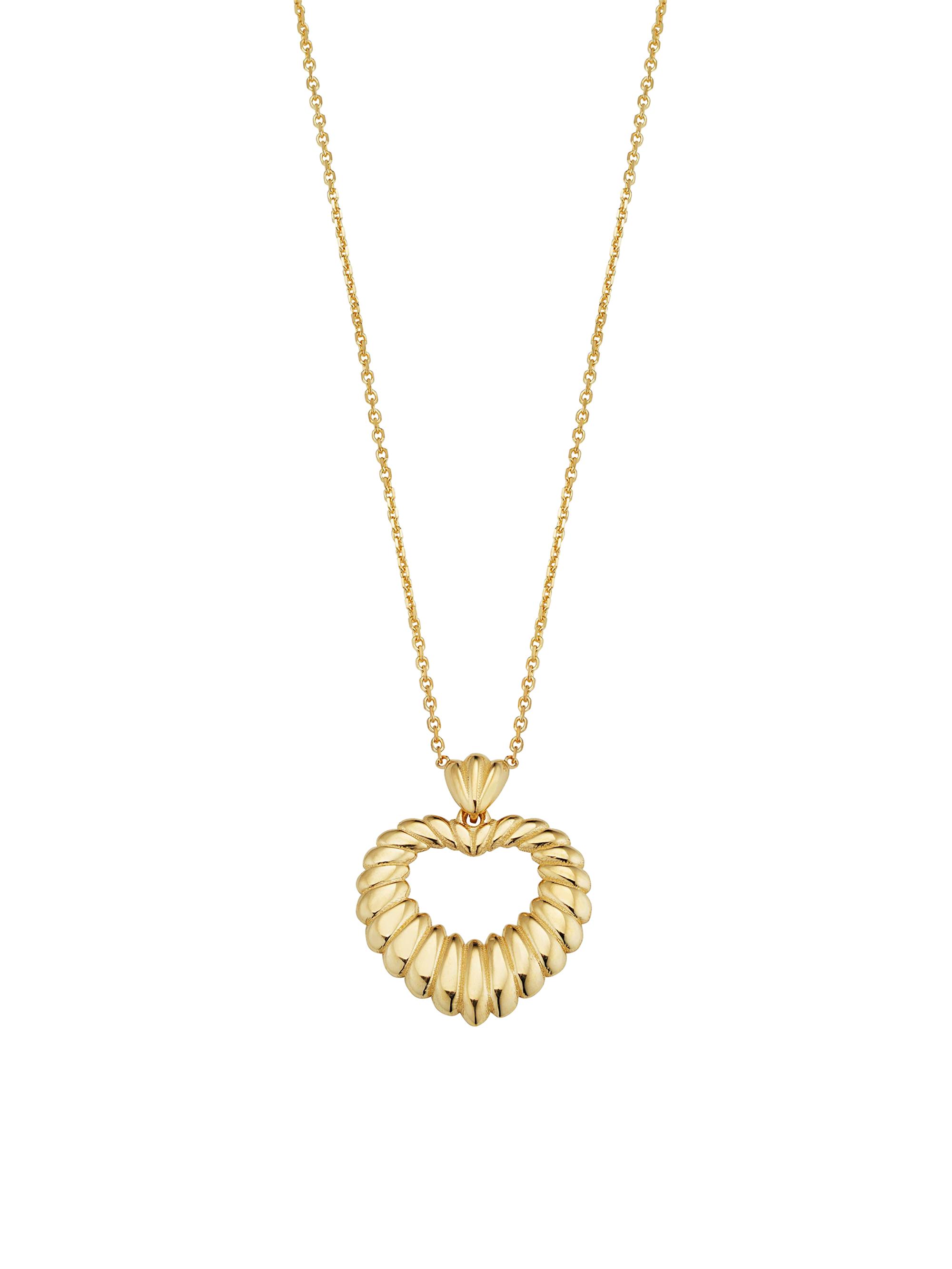 Oradina Women's 14K Yellow Gold Retro Heart Pendant Necklace - Gold