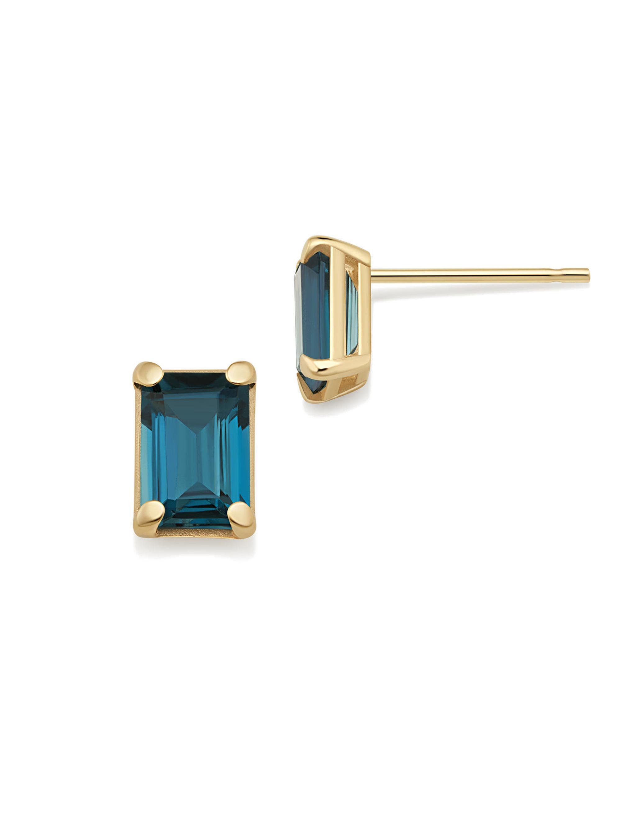 Oradina Women's 14K Yellow Gold Date Me Birthstone Stud Earrings - Blue Topaz December