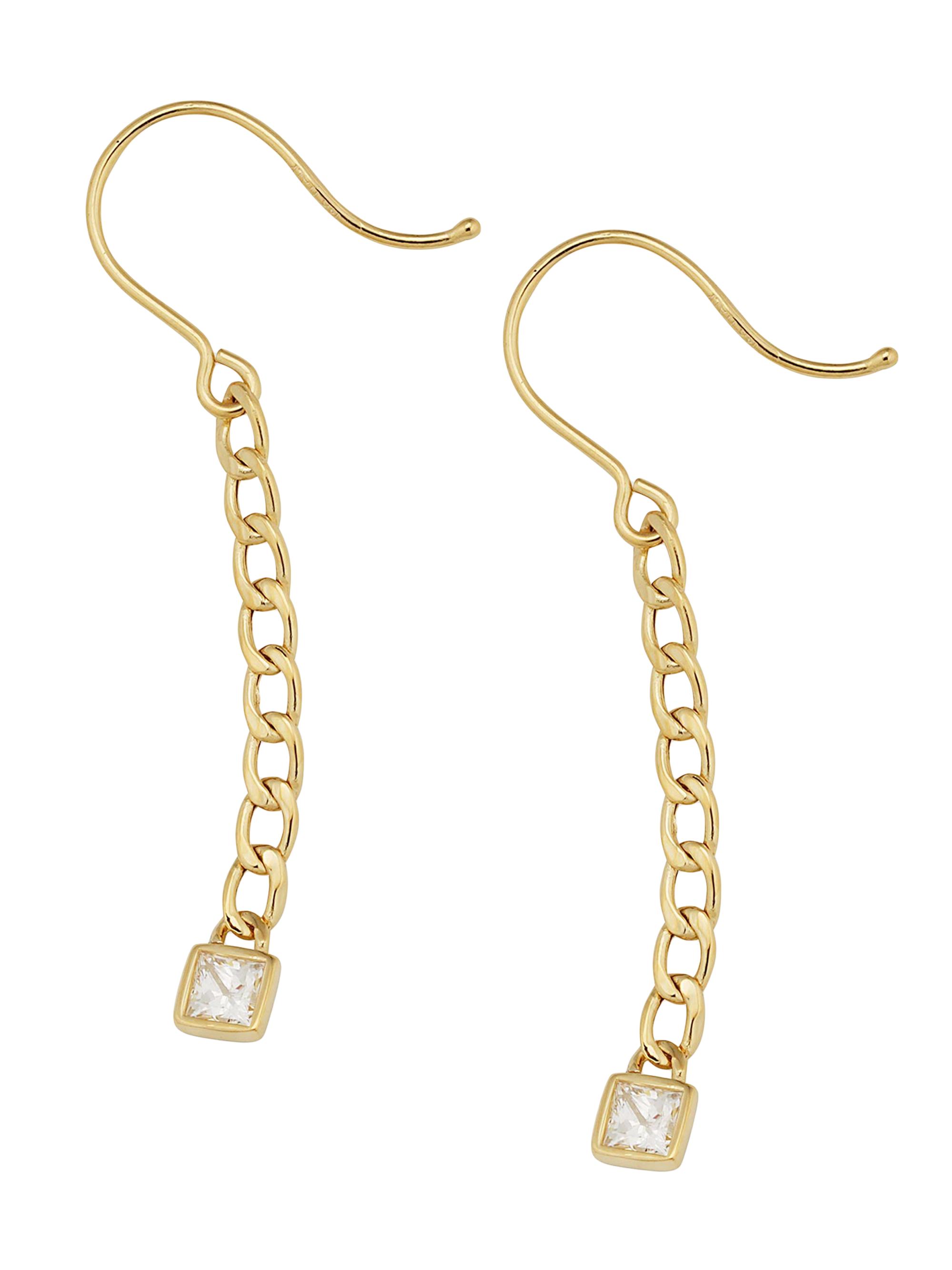 Oradina Women's 14K Yellow Gold Dazzle Me Curb Drop Earrings - Gold White Zirconia