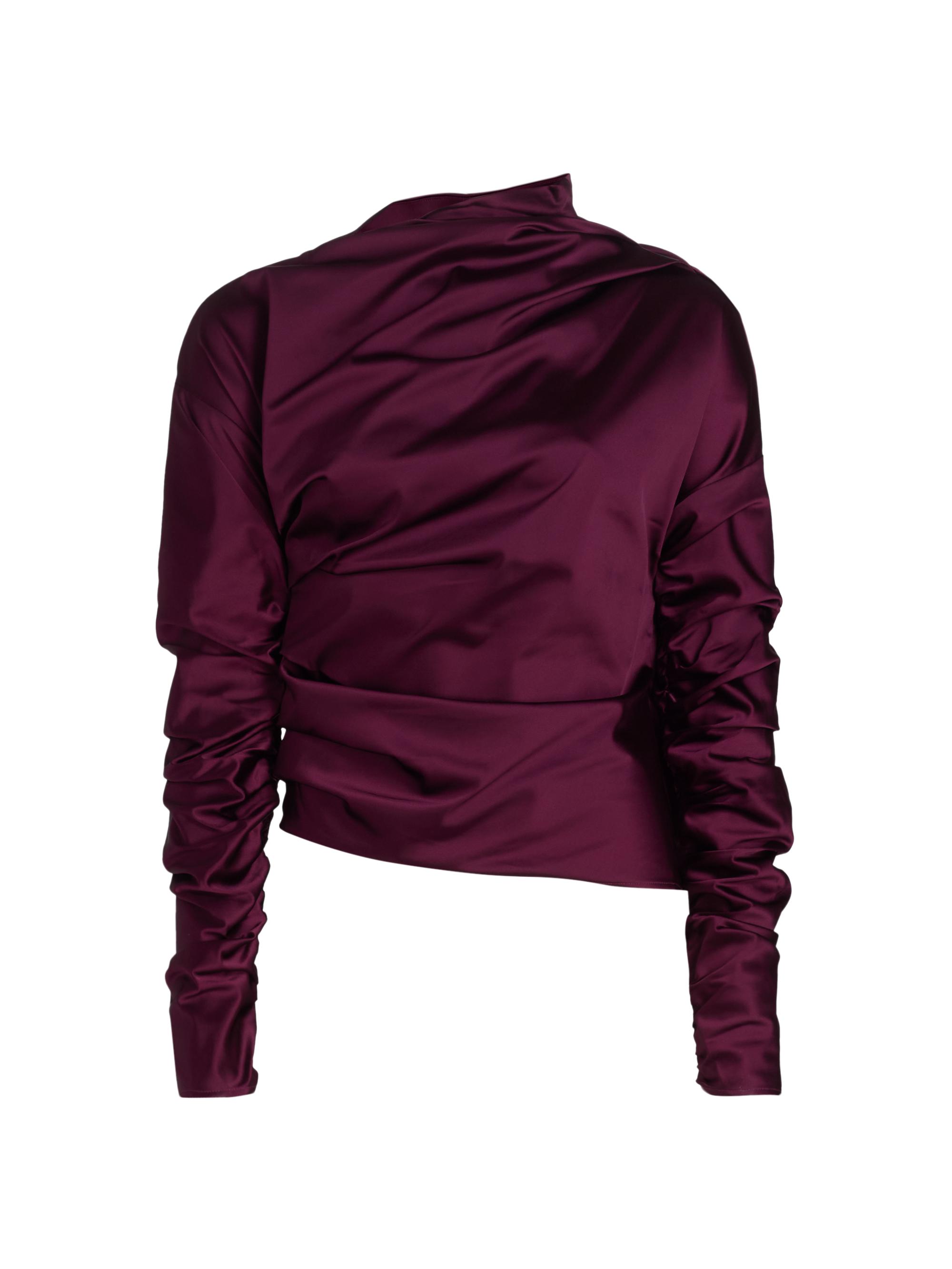 Ganni Women's Technical Stretch Satin Ruched Top - Mauve Wine