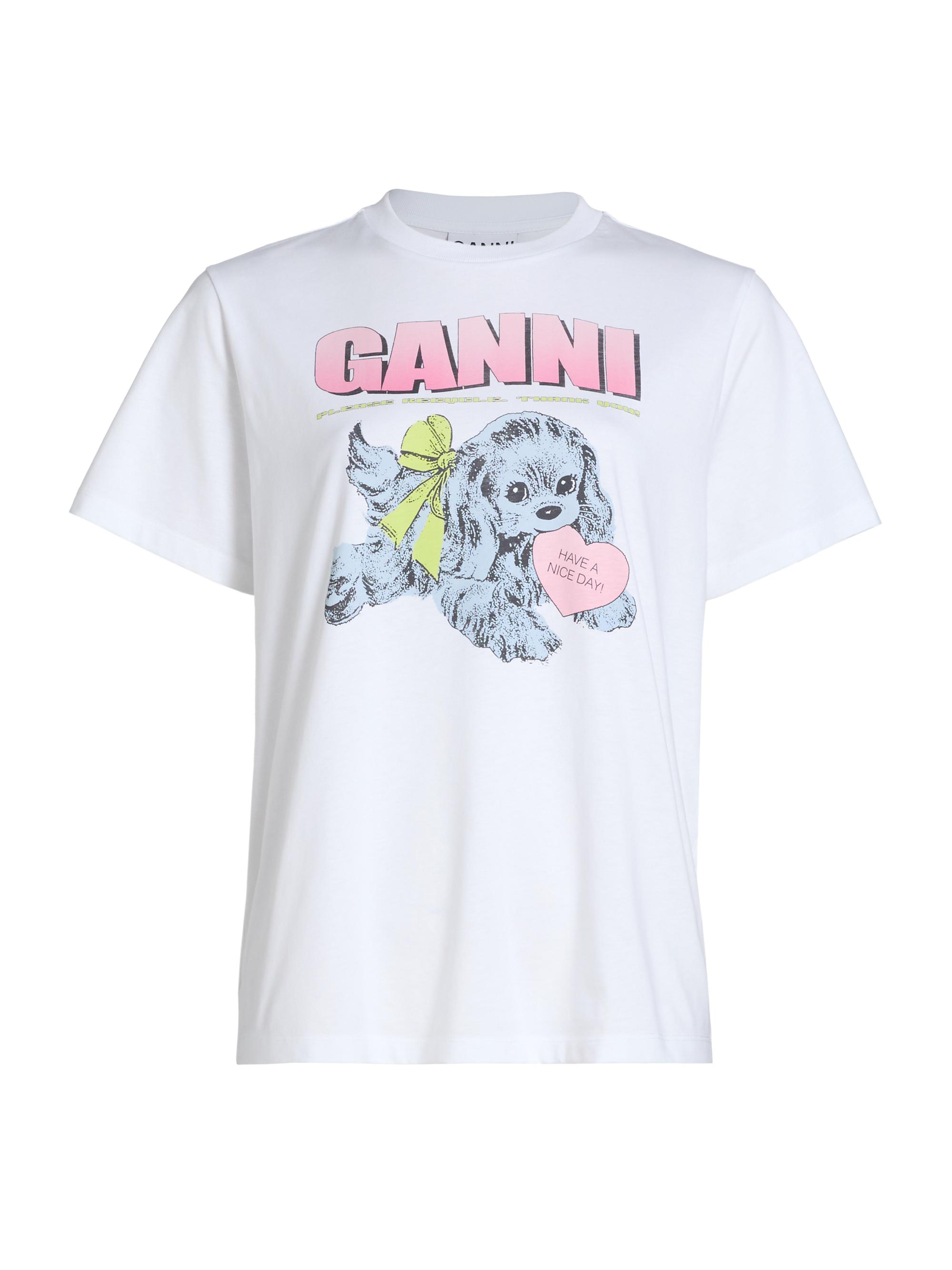 Ganni Women's Neon Puppy Graphic T-Shirt - Bright White