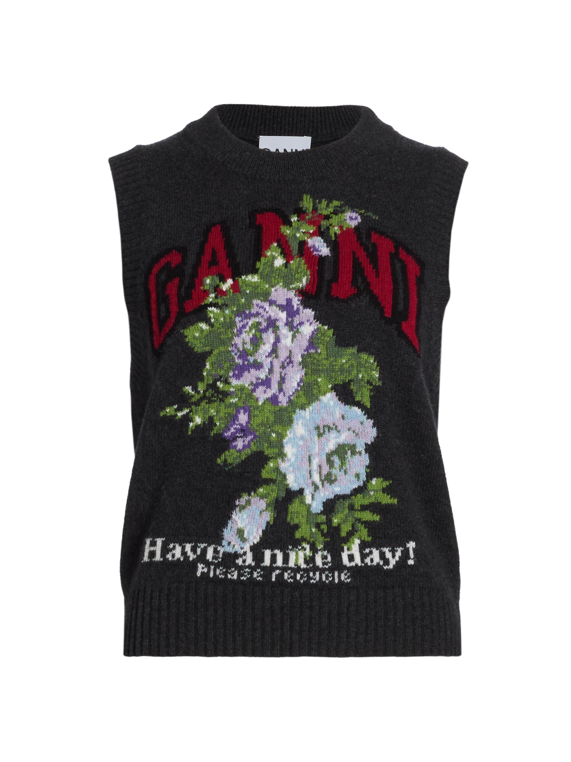 Ganni Women's Flower Logo Sweater Vest - Phantom