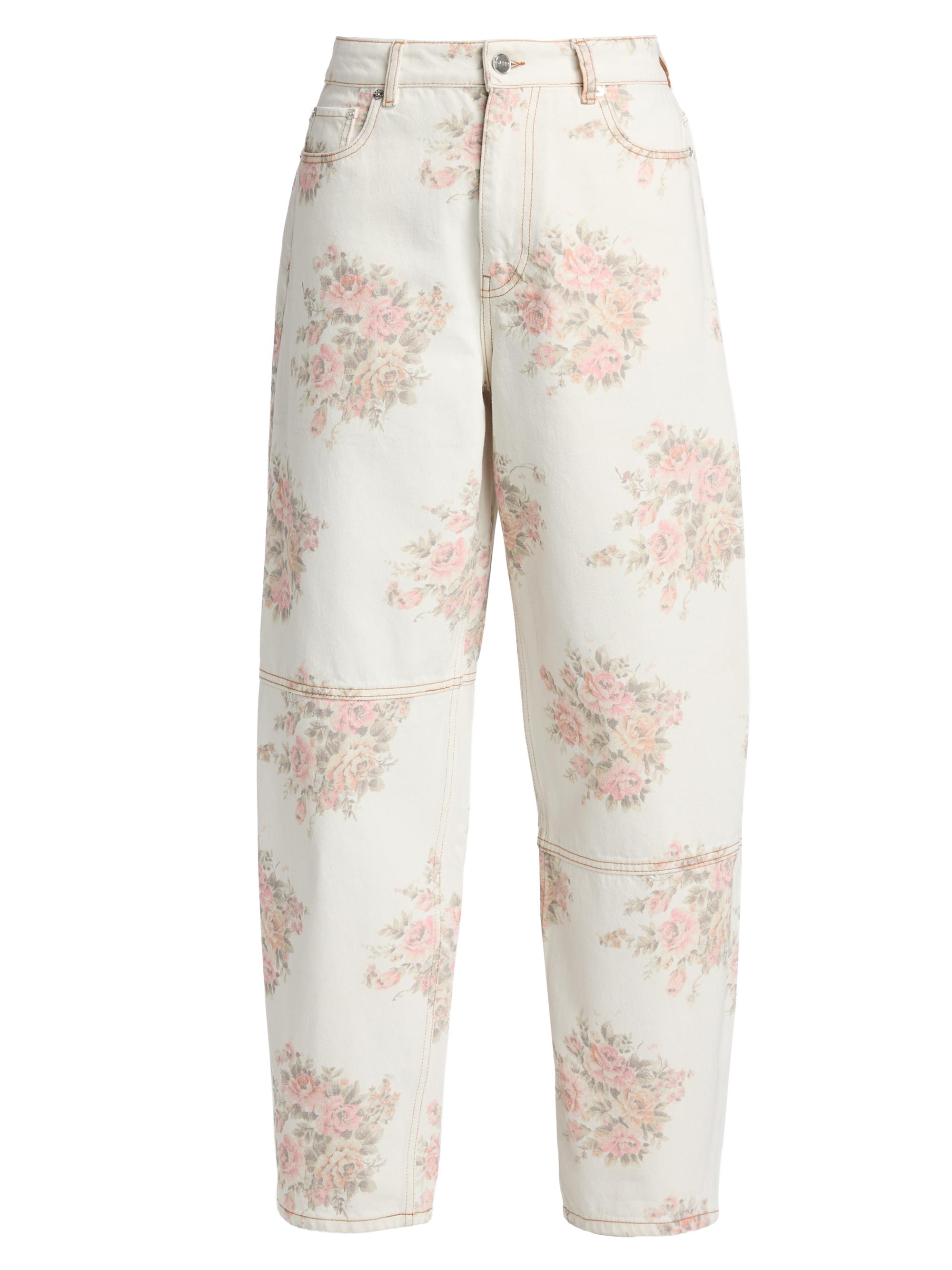 Ganni Women's Stary Printed Barrel Jeans - Egret