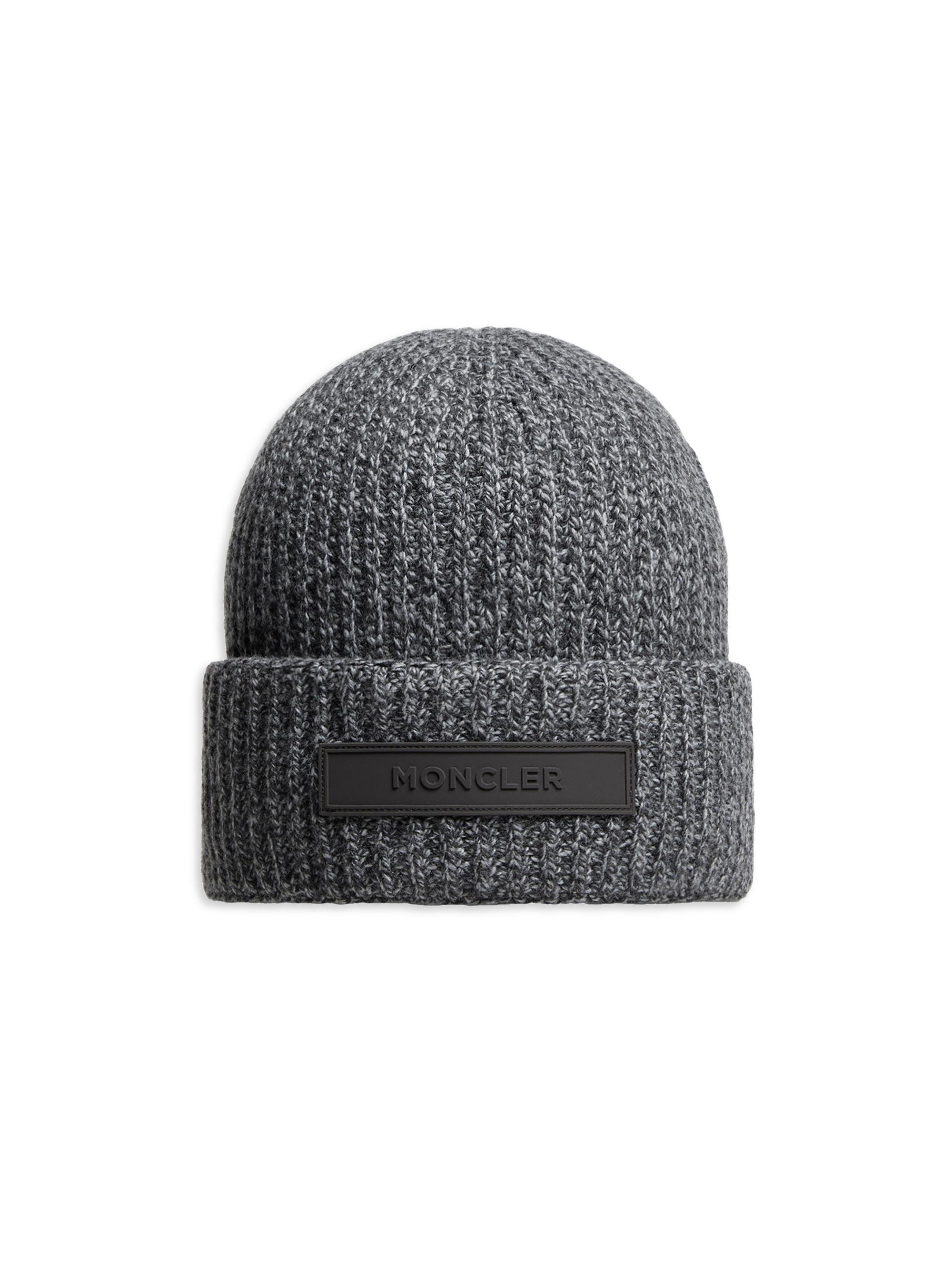 Moncler Men's Beanie Hat in Mouline Wool & Cashmere - Dark Gray