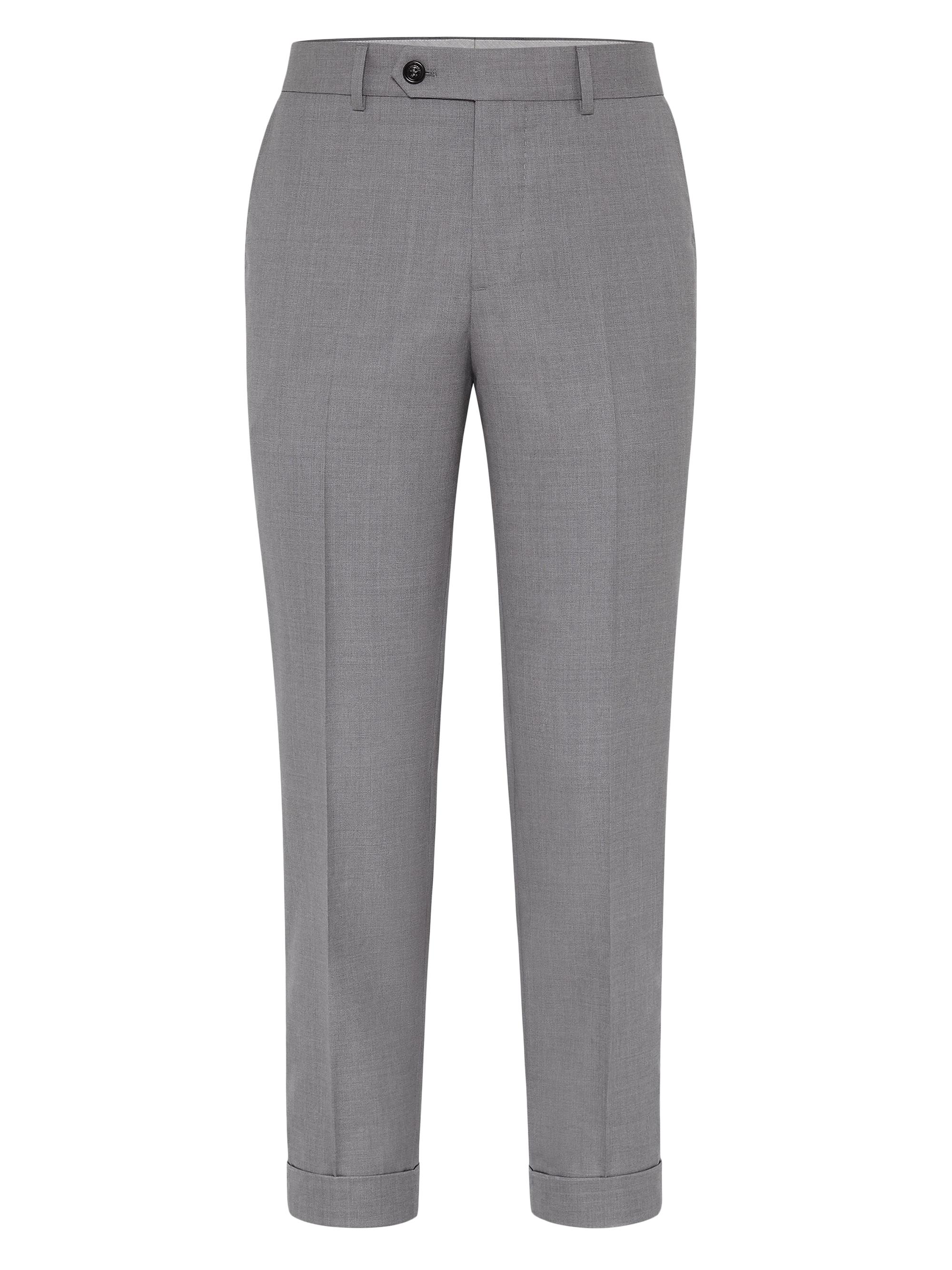 Brunello Cucinelli Men's Virgin Wool and Silk Lightweight Hopsack Formal Fit Trousers - Grey