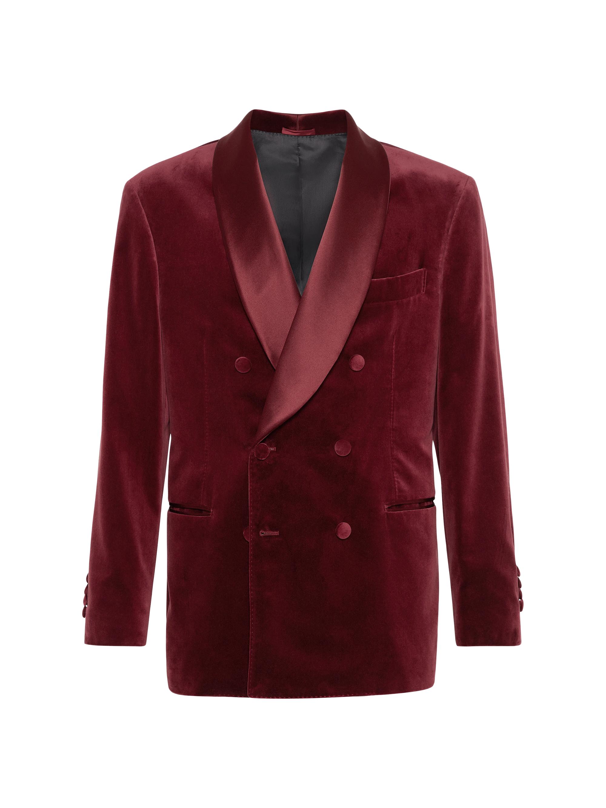 Brunello Cucinelli Men's Cotton and Silk Velvet One and a Half Breasted Tuxedo Jacket - Amaranth Red