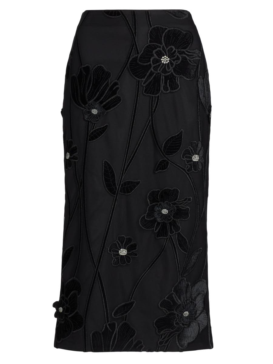 Milly Women's Rory Velvet-floral Maxi Skirt In Black
