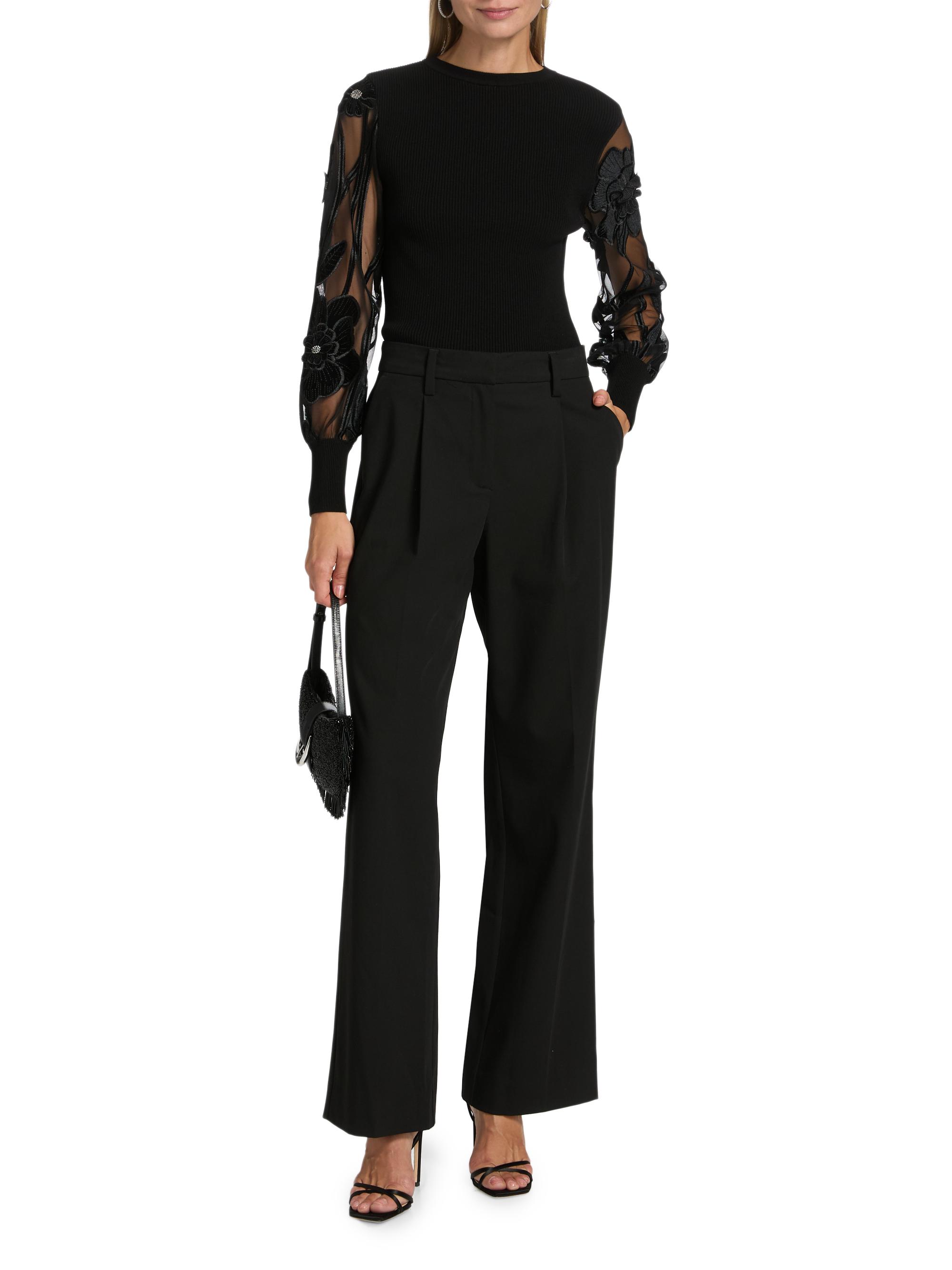 Milly Rosita Lace-Sleeve Rib-Knit Top | Saks Fifth Avenue