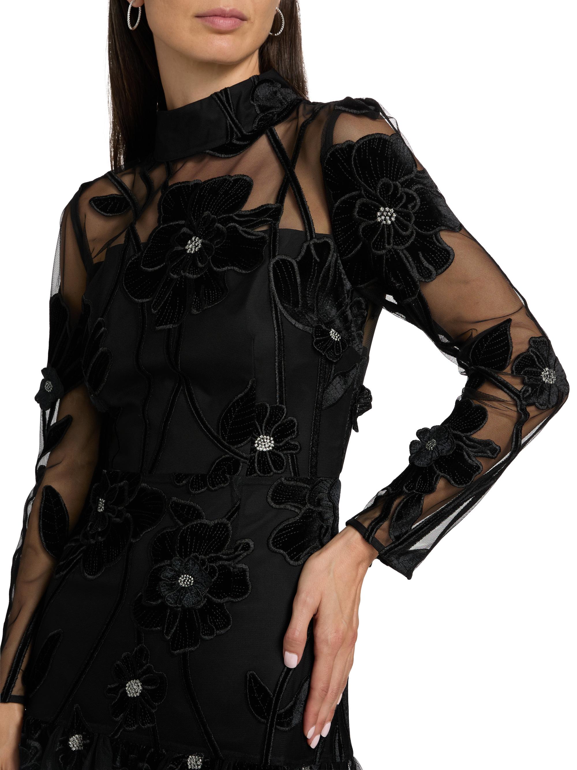 【美品23AW】フォクシーSERENA DRESS 40 ロゴ刺繍　黒43233 Milly Remington Velvet-Floral Semi-Sheer Minidress | Saks Fifth Avenue