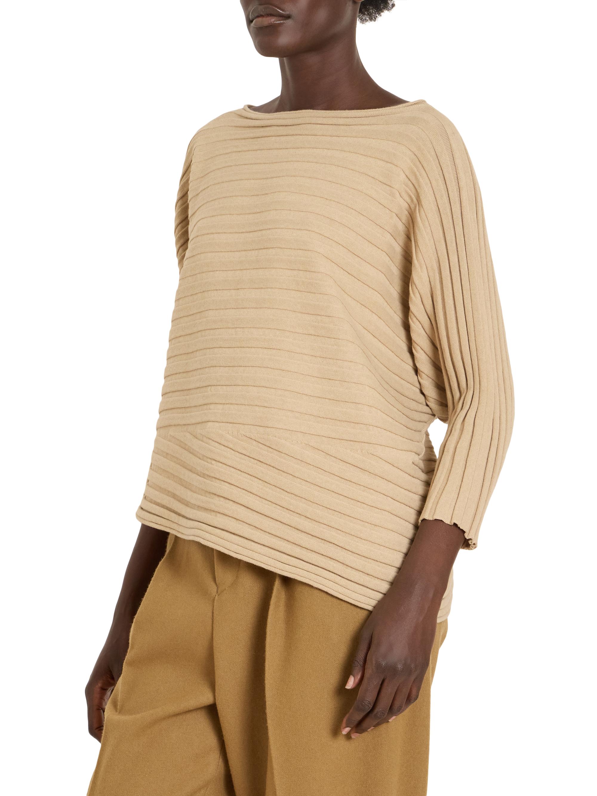 ISSEY MIYAKE ベージュ Vネック ニット Issey Miyake Draped Rib-Knit Cotton-Cashmere Top | Saks Fifth Avenue