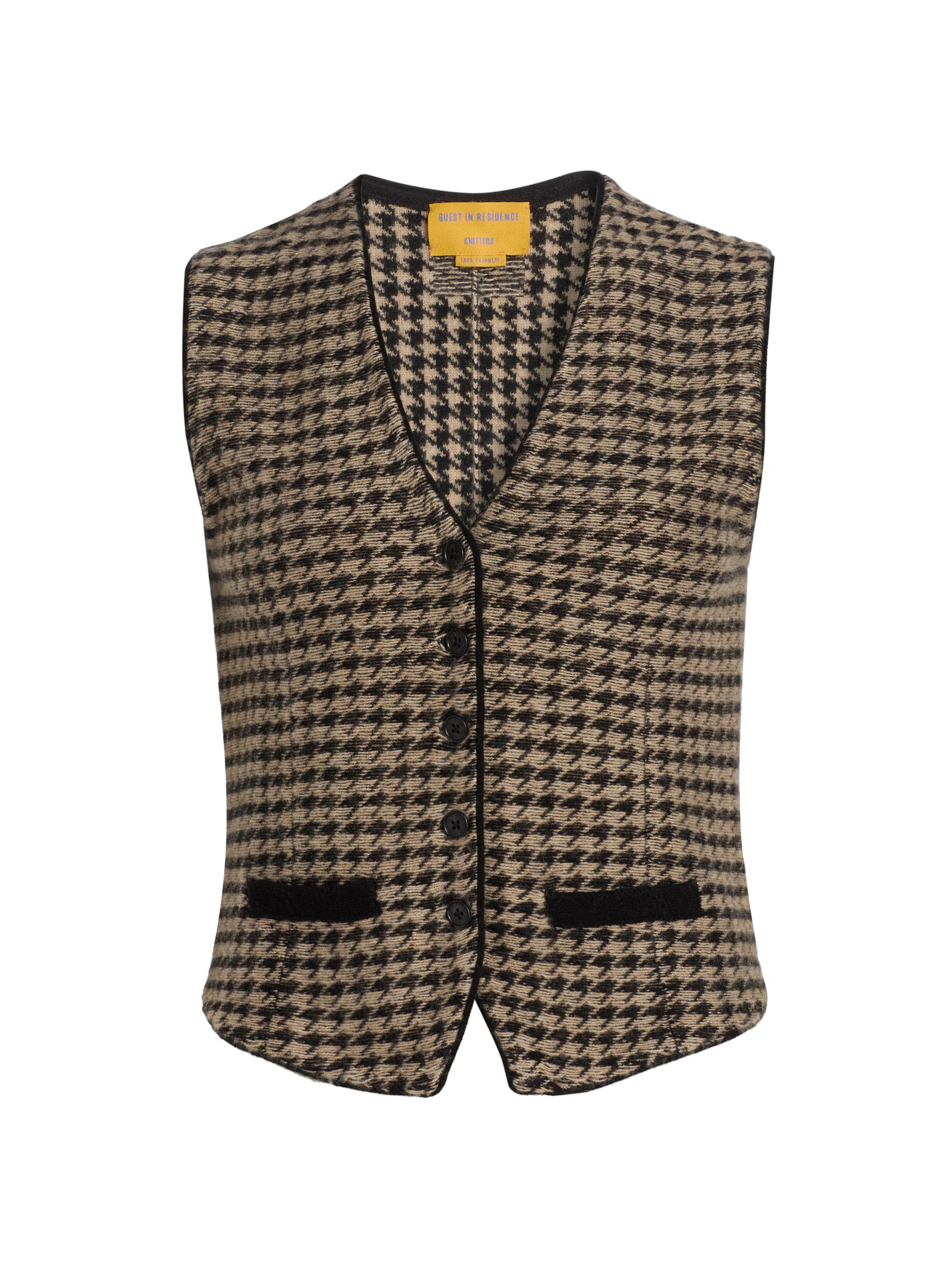 Guest in Residence Women's Houndstooth Tailored Vest - Black Dune