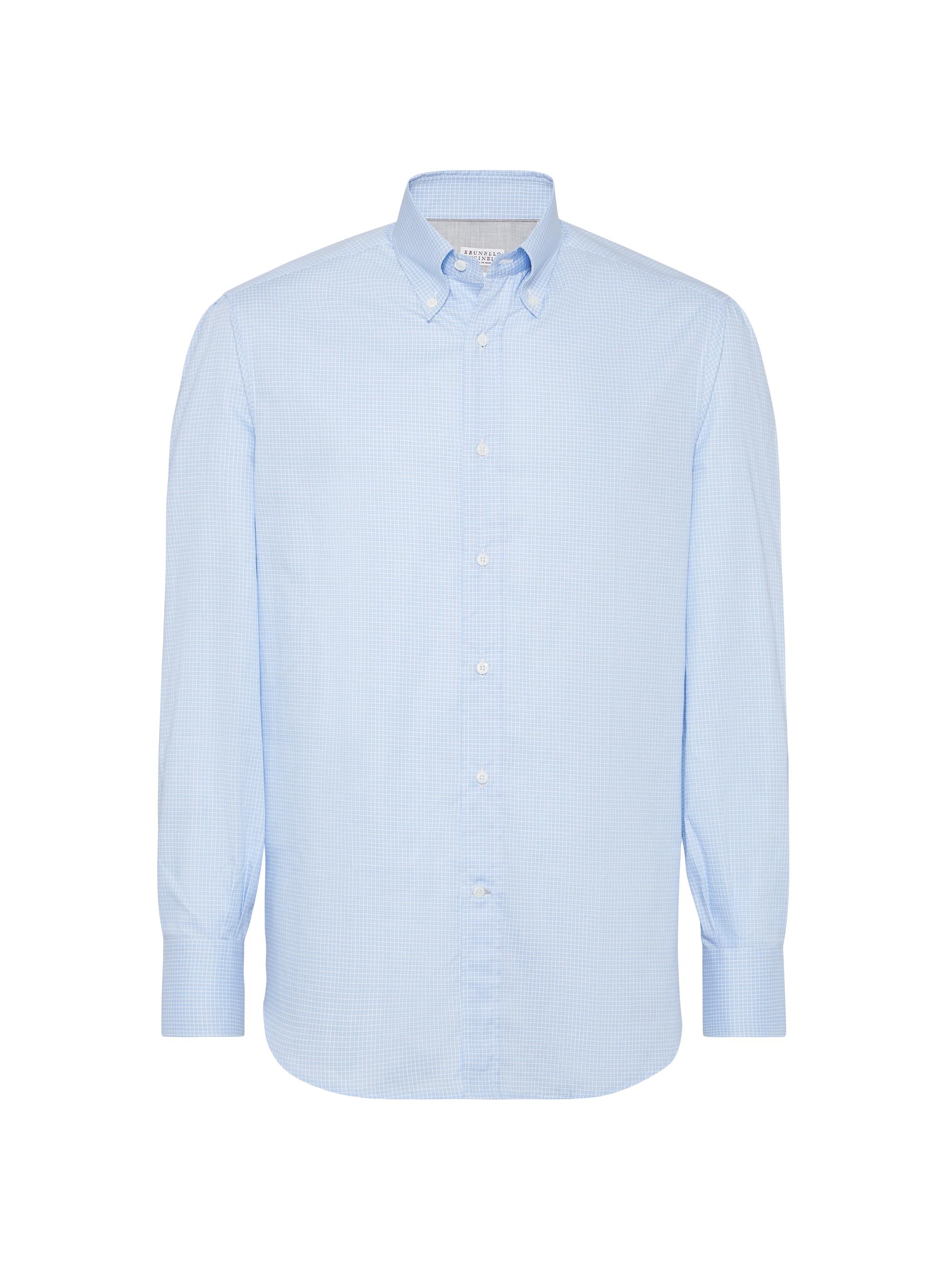 Brunello Cucinelli Men's Microcheck Cotton Basic Fit Shirt - Azure