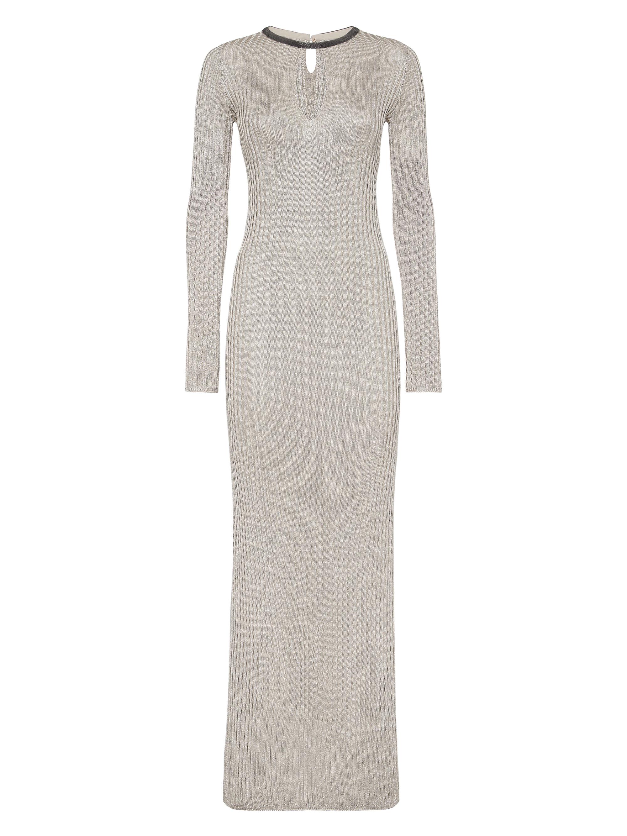 Brunello Cucinelli Women's Sparkling Rib Knit Dress with Precious Collar - Sand