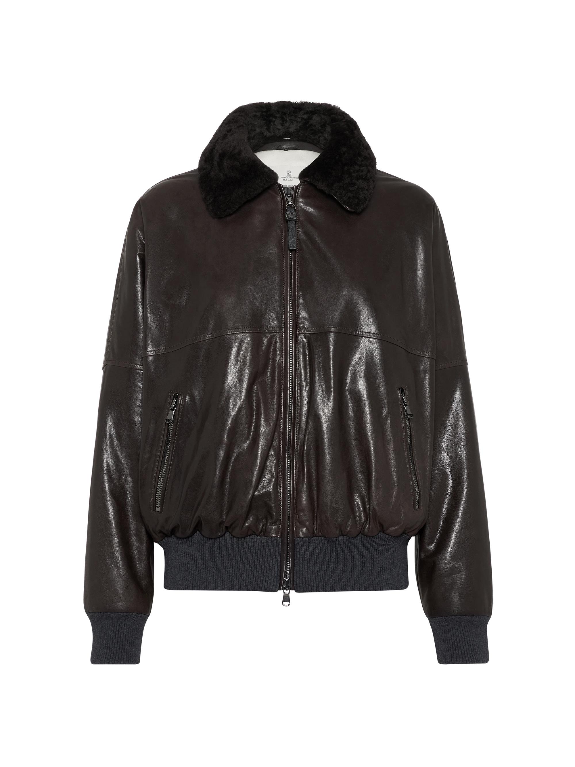 Michael Kors Collection Leather Shearling Collar Bomber Jacket
